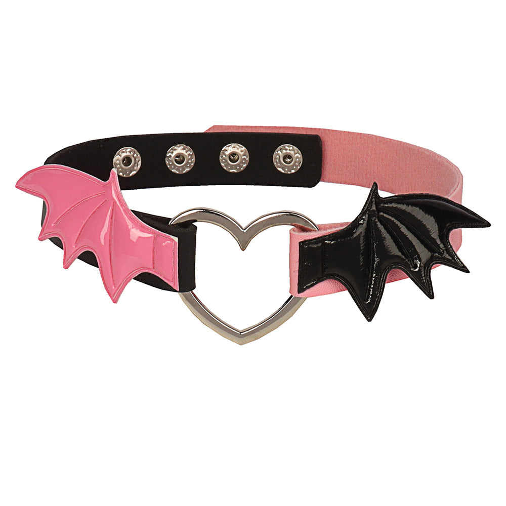 Dark Punk Love Wing Leather Collar Choker Bijou Her