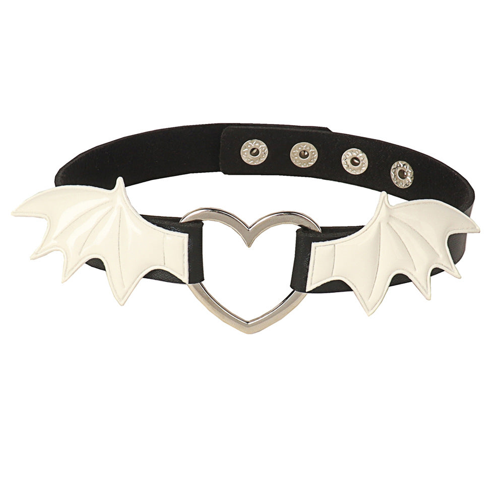 Dark Punk Love Wing Leather Collar Choker Bijou Her