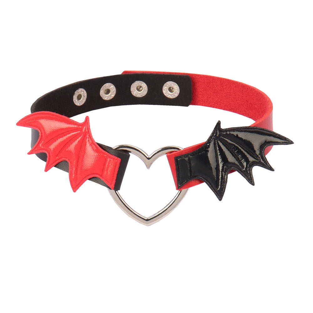 Dark Punk Love Wing Leather Collar Choker Bijou Her