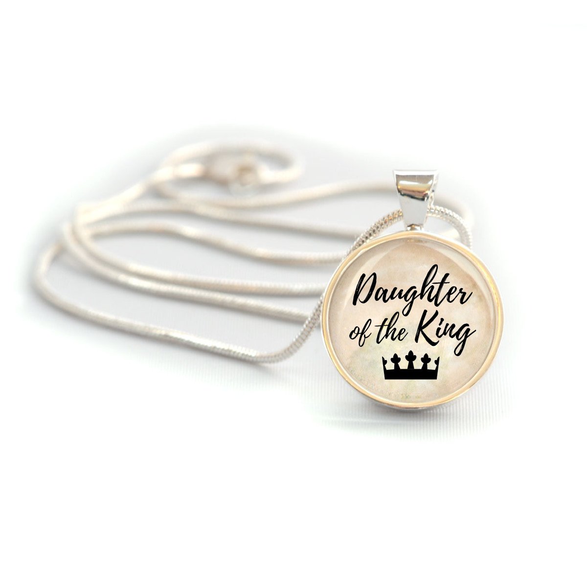 Daughter of the King Silver-Plated Pendant Necklace - Handcrafted Christian Jewelry with Crown Illustration and 20" Chain Bijou Her