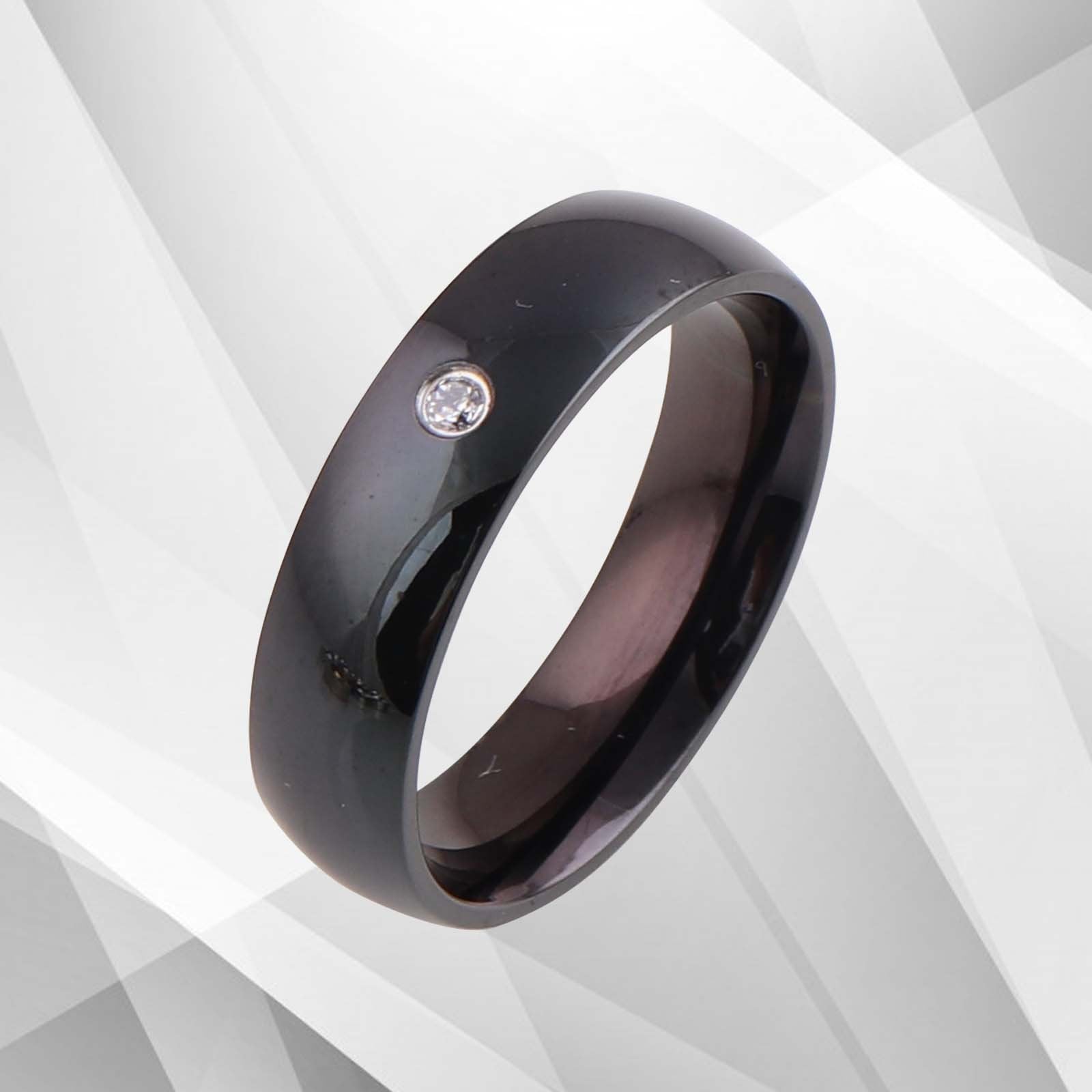Dazzling Designer Black Titanium CZ Diamond Wedding Band Ring - 6mm Wide, Comfort Fit, Women's Gift Bijou Her