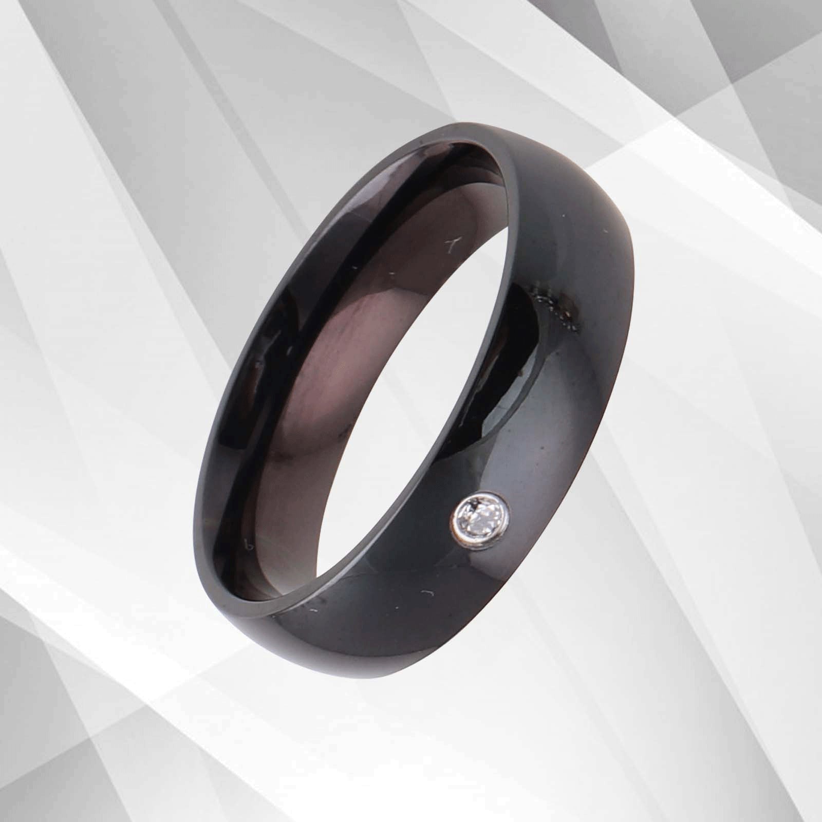 Dazzling Designer Black Titanium CZ Diamond Wedding Band Ring - 6mm Wide, Comfort Fit, Women's Gift Bijou Her
