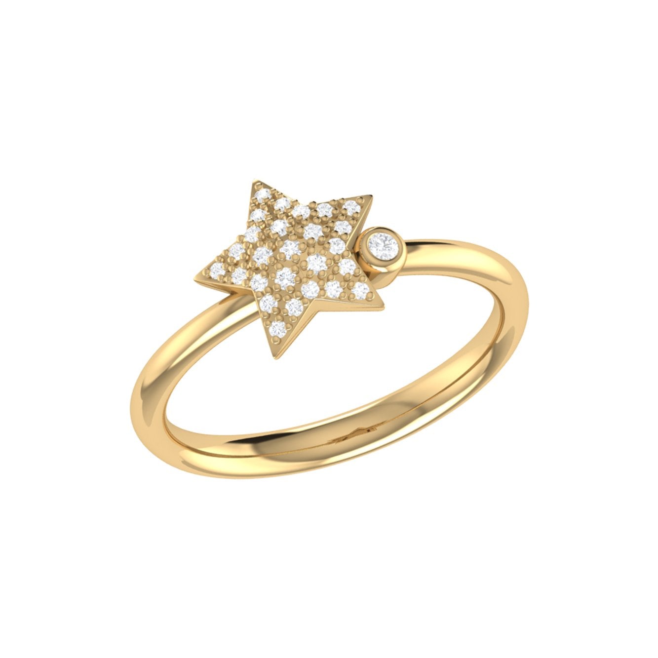 Dazzling Star Bezel Diamond Ring - 14K Yellow Gold, 0.12 Carats, Custom Sizes Bijou Her