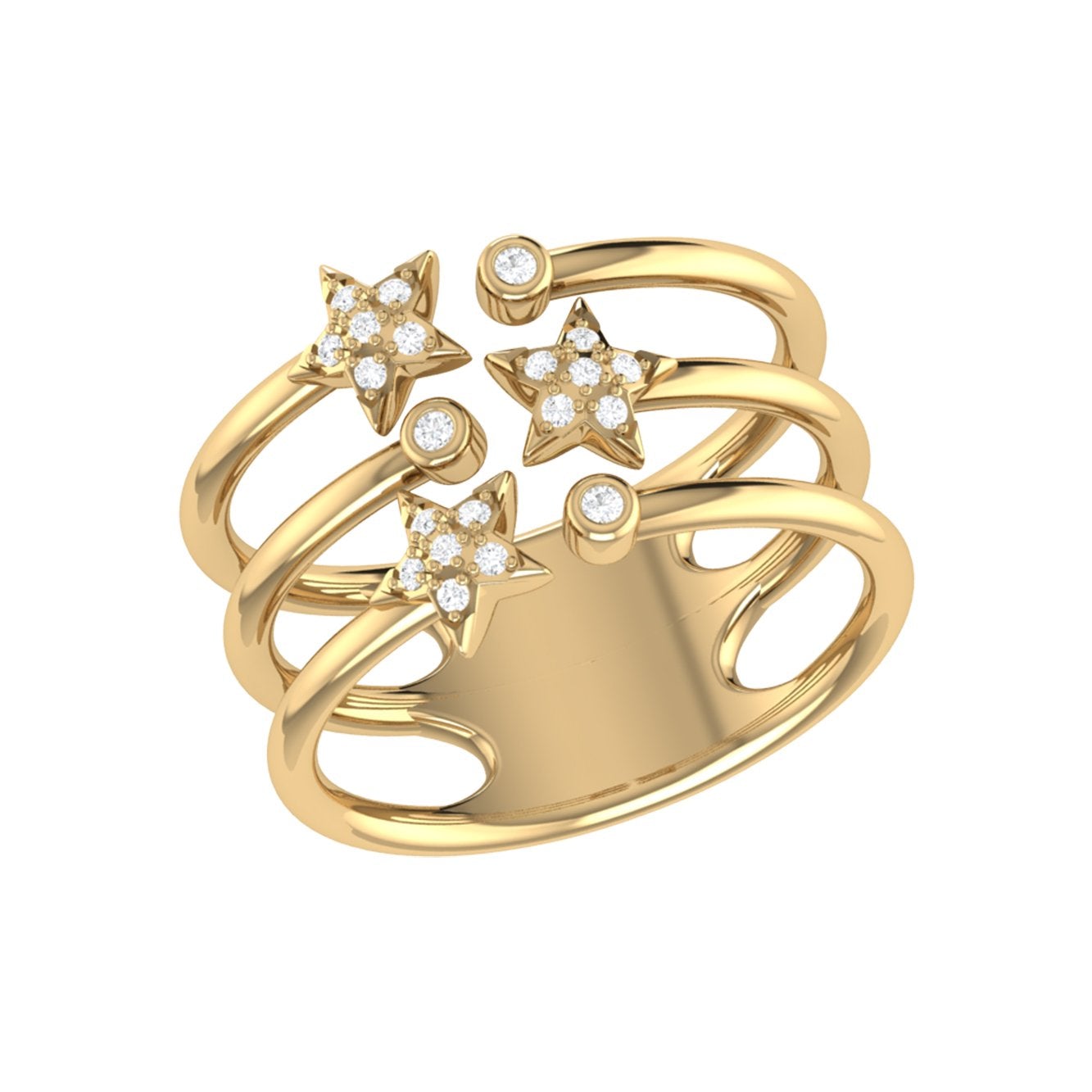 Dazzling Star Bezel Trio Diamond Ring in 14K Yellow Gold Vermeil - 100% Natural Diamonds, Custom Sizes, Handmade Bijou Her