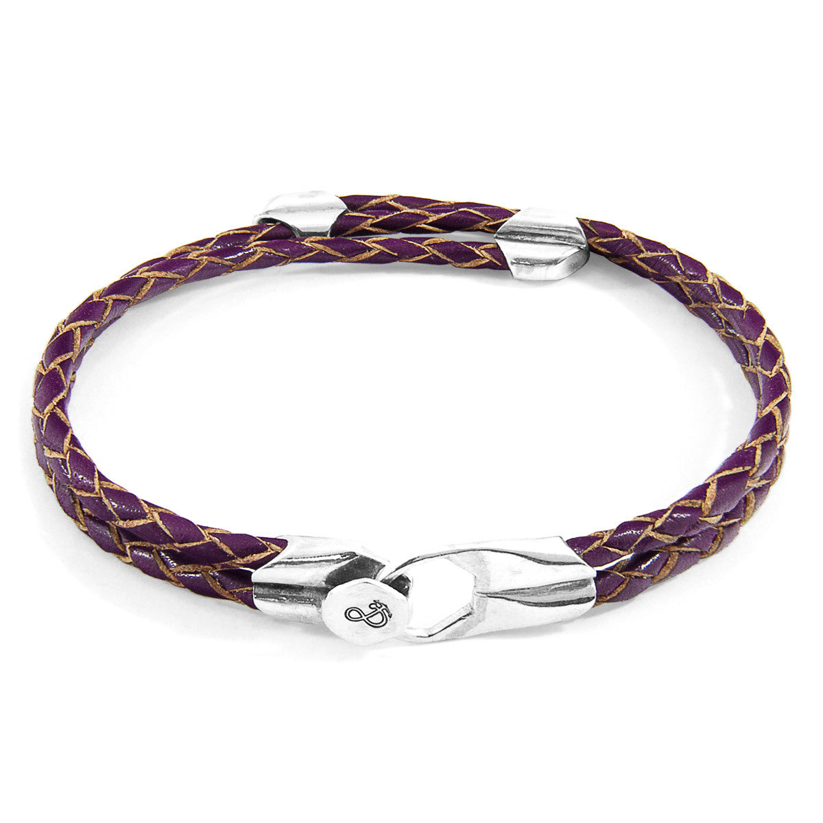 Deep Purple Conway Silver and Leather Bracelet - Handcrafted in Great Britain with Sterling Silver Hook and Braided Leather Bijou Her