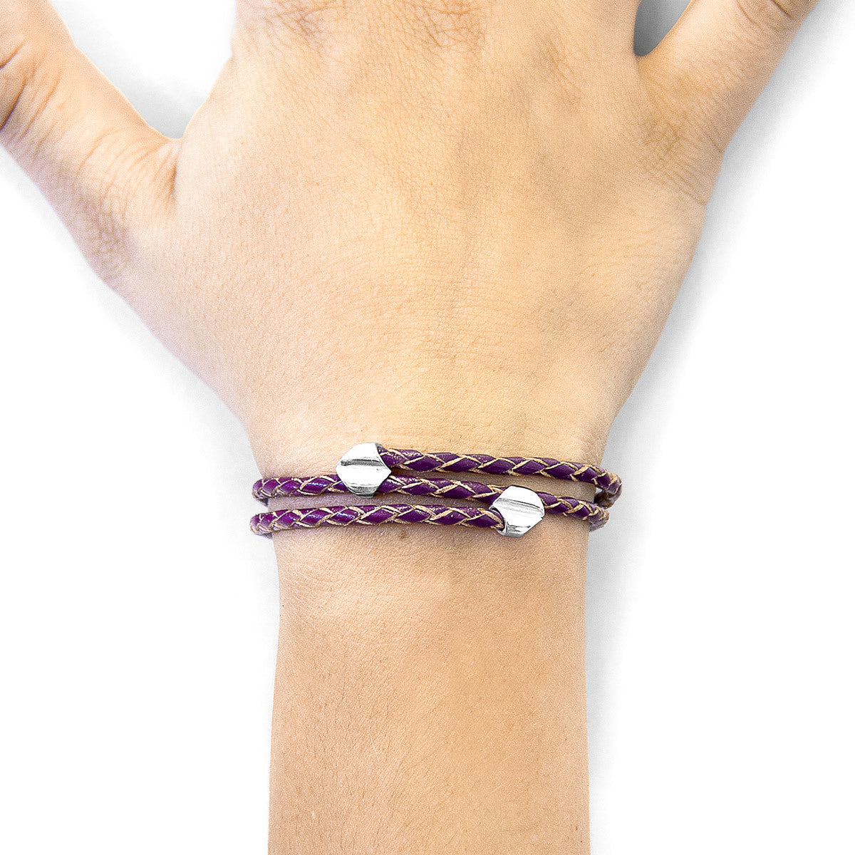 Deep Purple Conway Silver and Leather Bracelet - Handcrafted in Great Britain with Sterling Silver Hook and Braided Leather Bijou Her