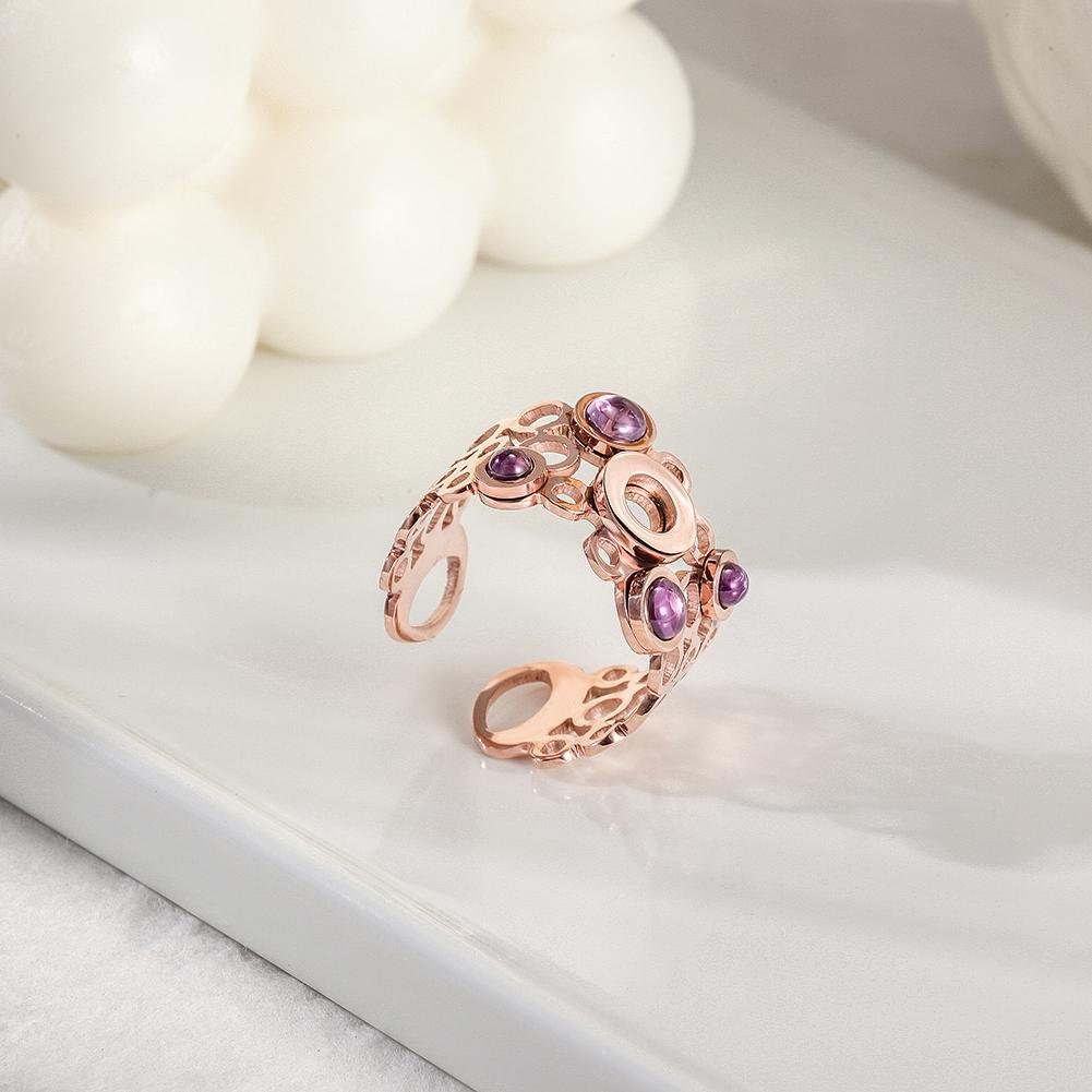 Delicate Crystal Circle Ring with Purple Pearls - Hypoallergenic Metal - Sizes 6-11 - Gift Box Included Bijou Her