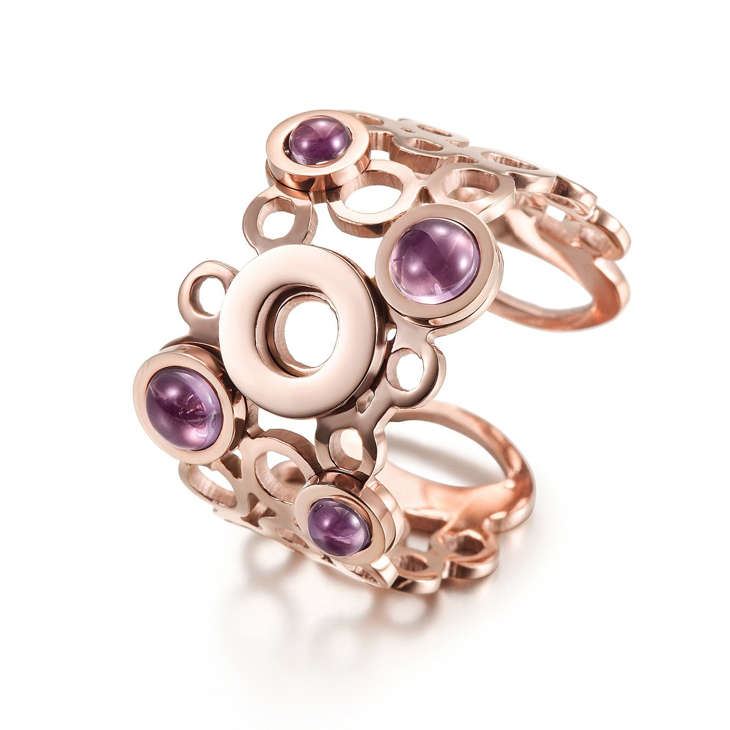 Delicate Crystal Circle Ring with Purple Pearls - Hypoallergenic Metal - Sizes 6-11 - Gift Box Included Bijou Her