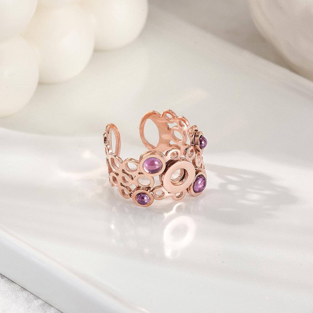 Delicate Crystal Circle Ring with Purple Pearls - Hypoallergenic Metal - Sizes 6-11 - Gift Box Included Bijou Her