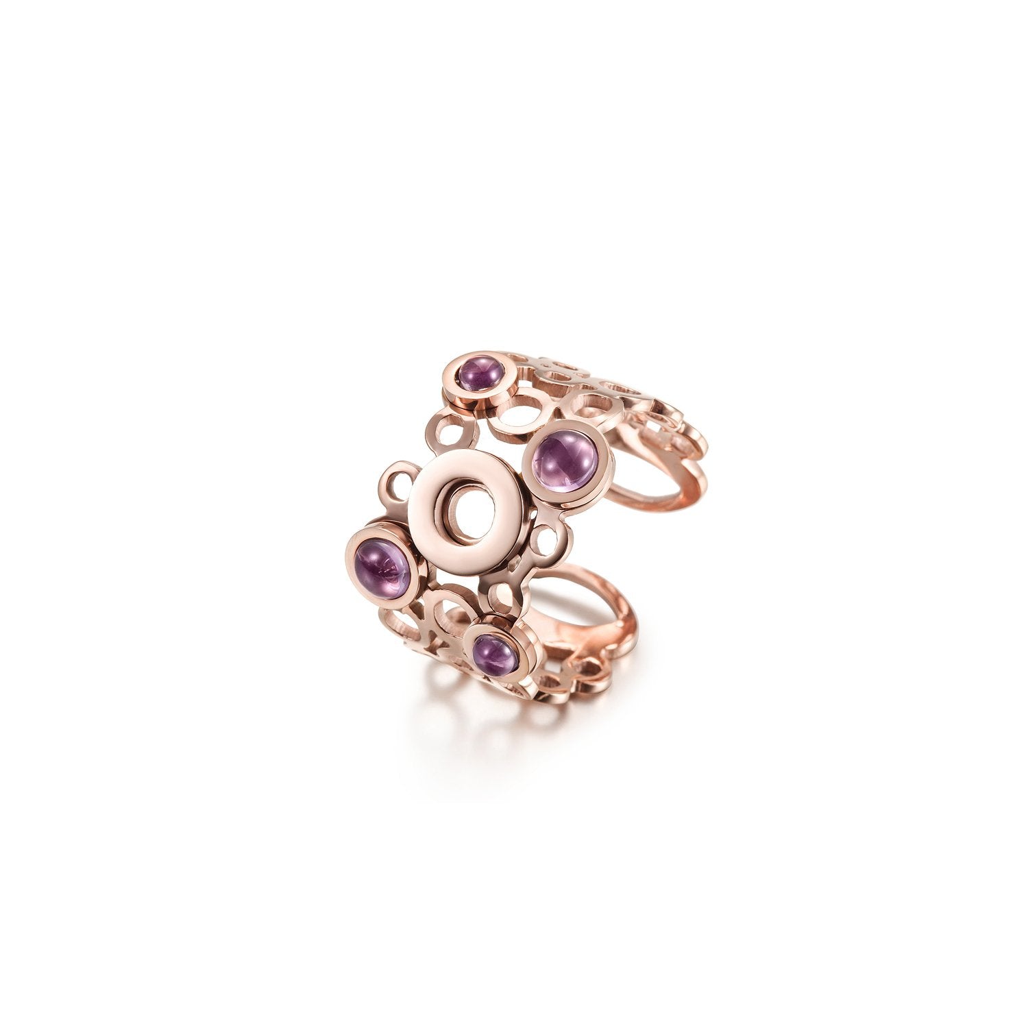 Delicate Crystal Circle Ring with Purple Pearls - Hypoallergenic Metal - Sizes 6-11 - Gift Box Included Bijou Her