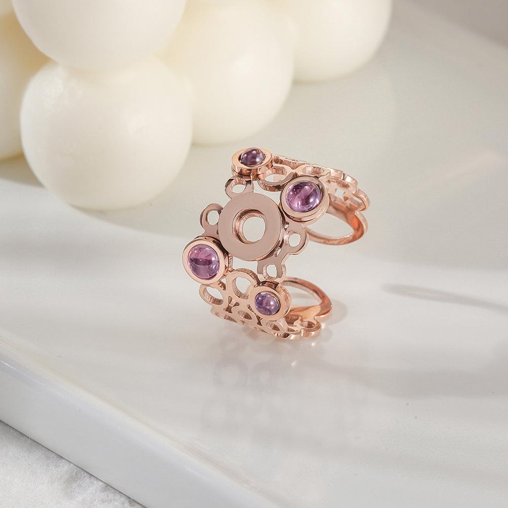 Delicate Crystal Circle Ring with Purple Pearls - Hypoallergenic Metal - Sizes 6-11 - Gift Box Included Bijou Her