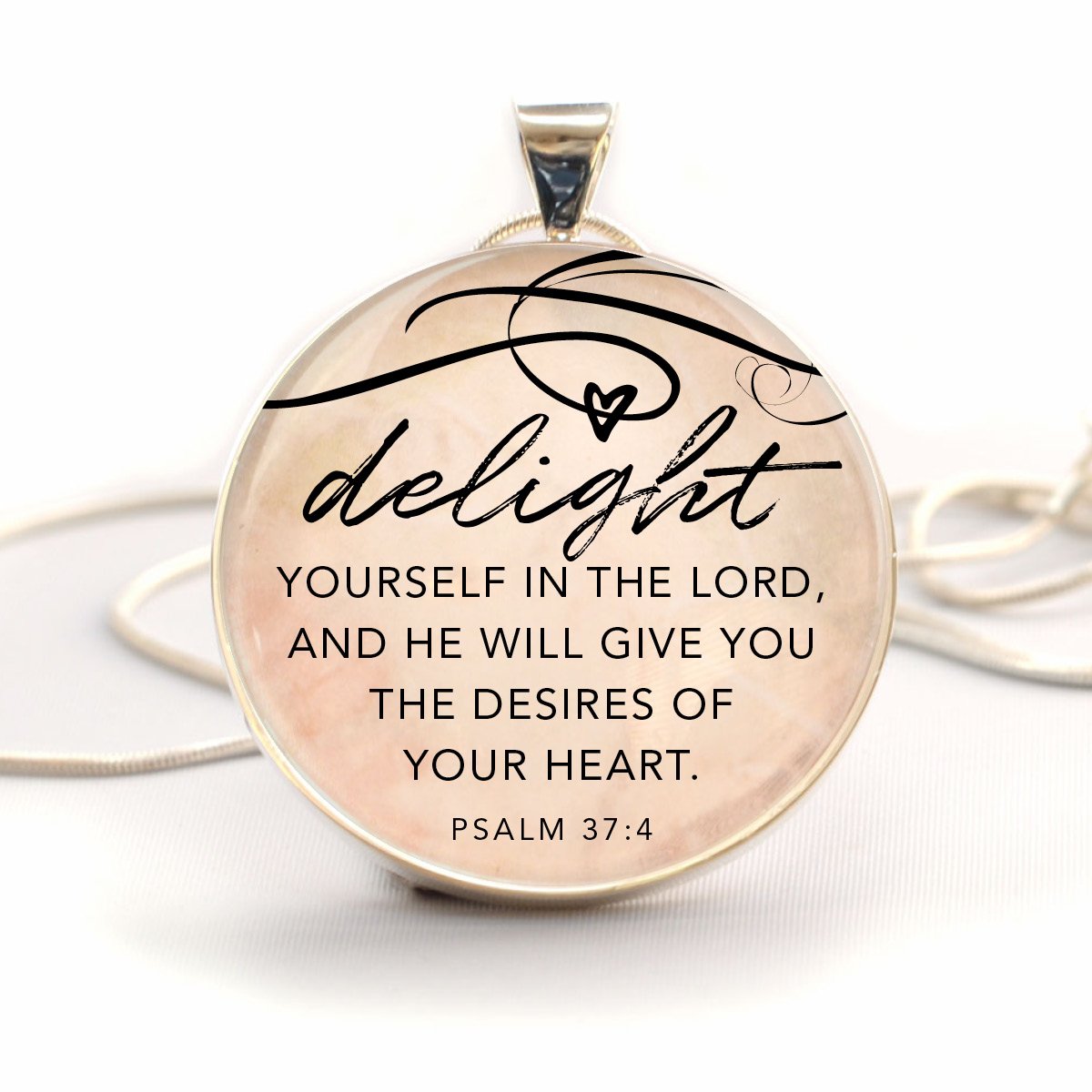 Delight Yourself in the Lord Necklace - Psalm 37:4, Psalms, Silver-Plated Bijou Her