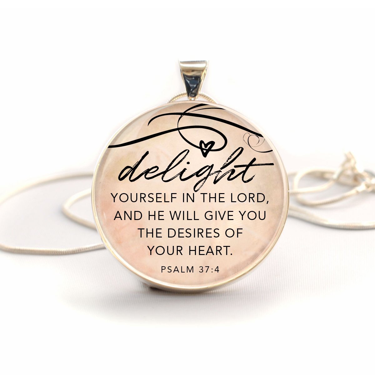 Delight Yourself in the Lord Necklace - Psalm 37:4, Psalms, Silver-Plated Bijou Her