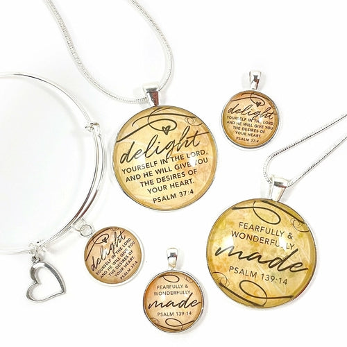 Delight Yourself in the Lord Necklace - Psalm 37:4, Psalms, Silver-Plated Bijou Her