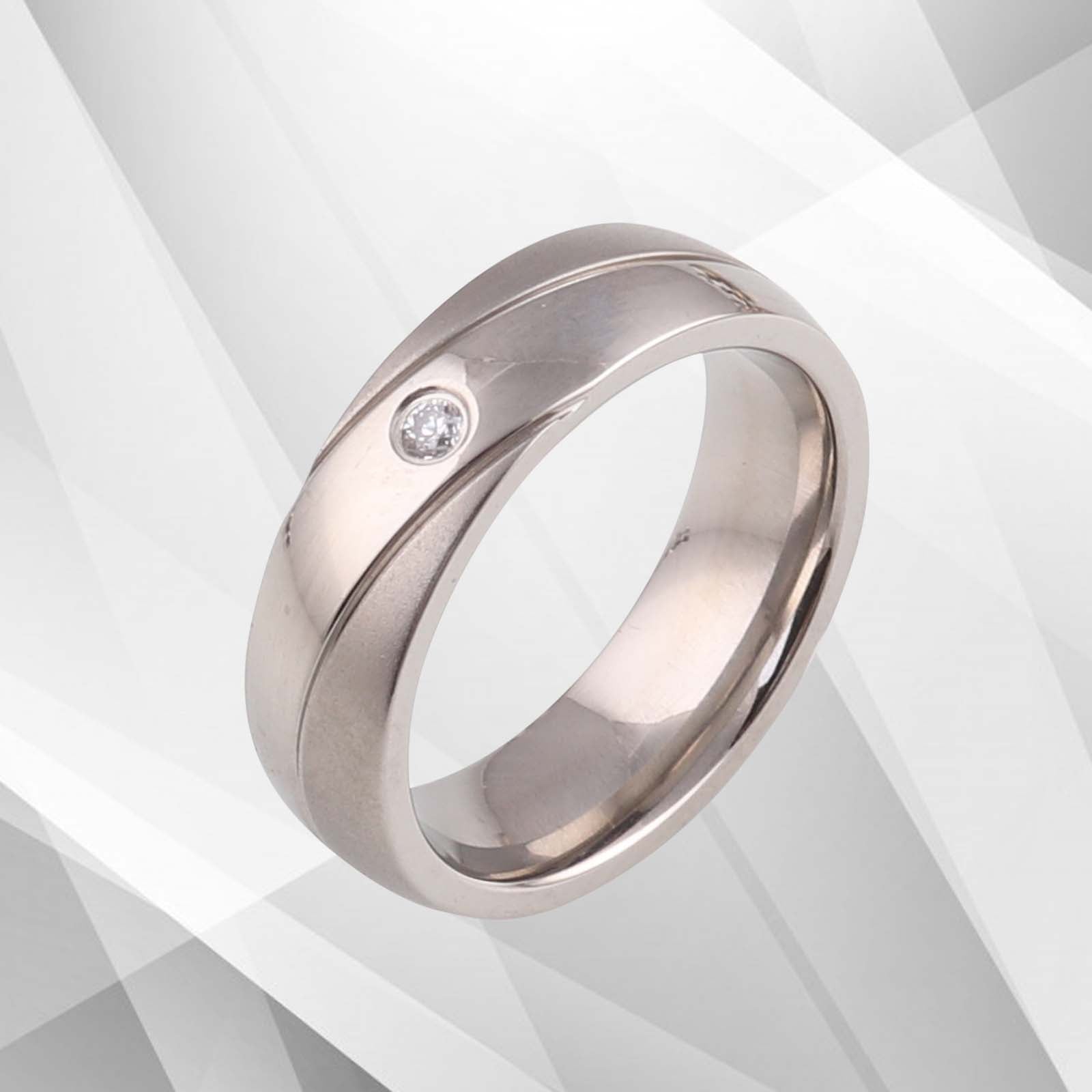 Designer Titanium CZ Diamond Wedding Band Ring - 6mm Wide, Comfort Fit, Sparkling Finish - Women's Anniversary Ring Bijou Her