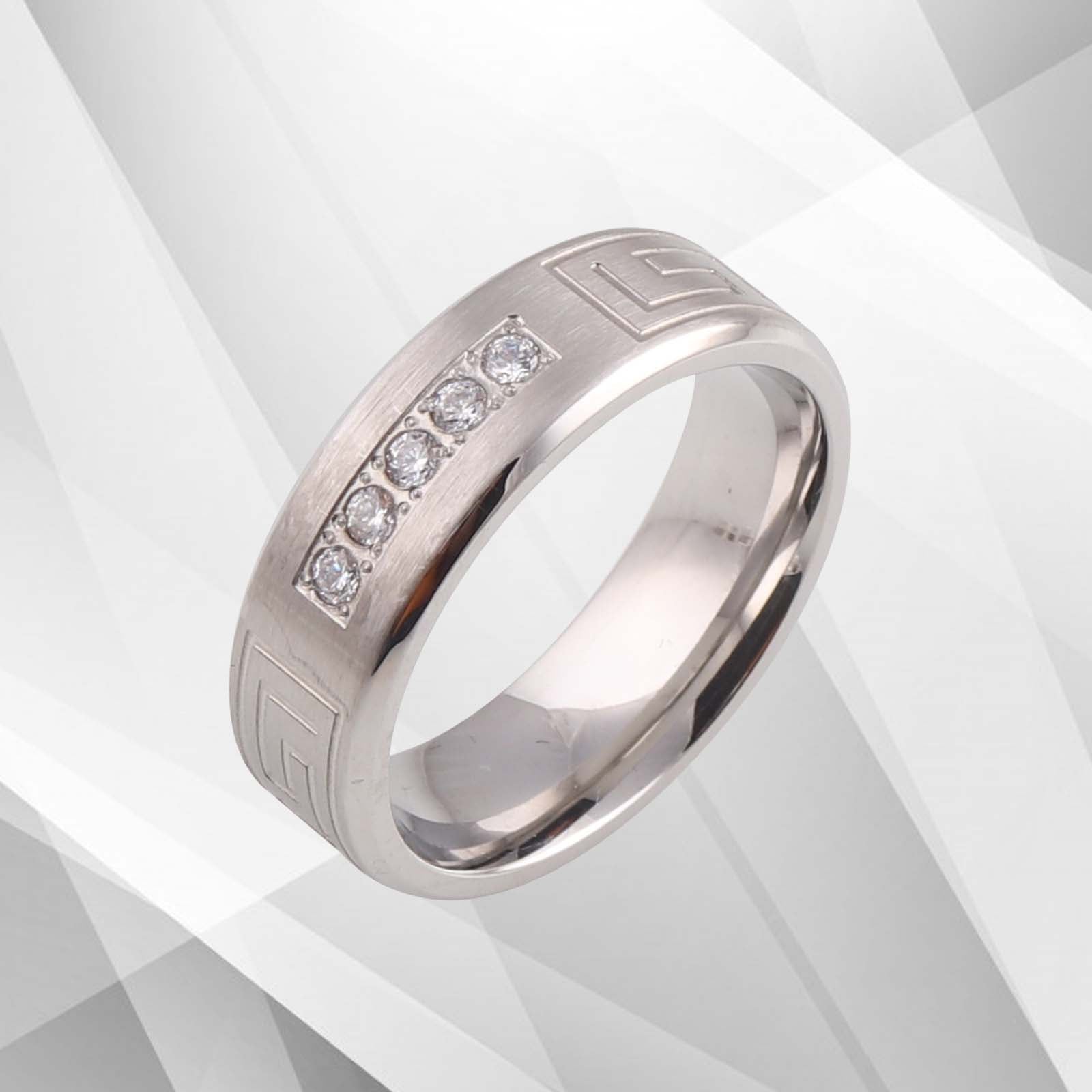 Designer Titanium CZ Diamond Wedding Band Ring - 7mm Flat Shape, 18Ct White Gold Finish, Comfort Fit for Women Bijou Her