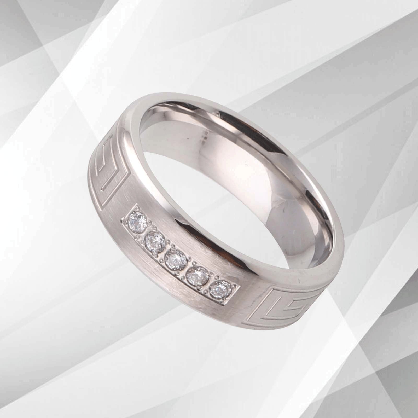 Designer Titanium CZ Diamond Wedding Band Ring - 7mm Flat Shape, 18Ct White Gold Finish, Comfort Fit for Women Bijou Her