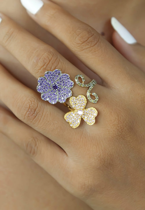 Dhalia Ring - 18K Gold and Silver Plated with Zircons for Special Occasions Bijou Her