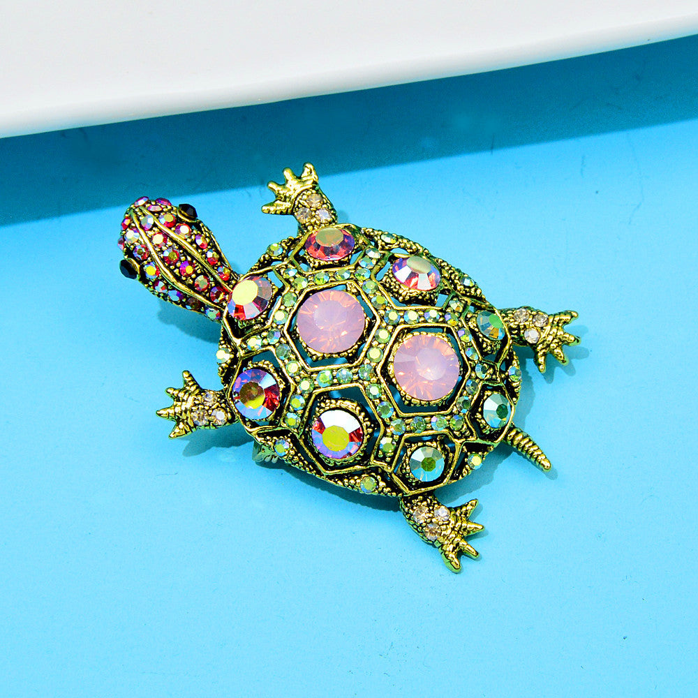 Diamond-embedded Fashion Retro Turtle Brooch Cute Animal Corsage Bijou Her