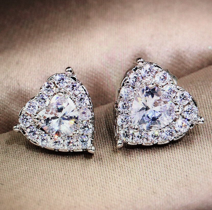 Diamond-inlaid Heart-shaped Temperament Earrings And Earrings Female Bijou Her