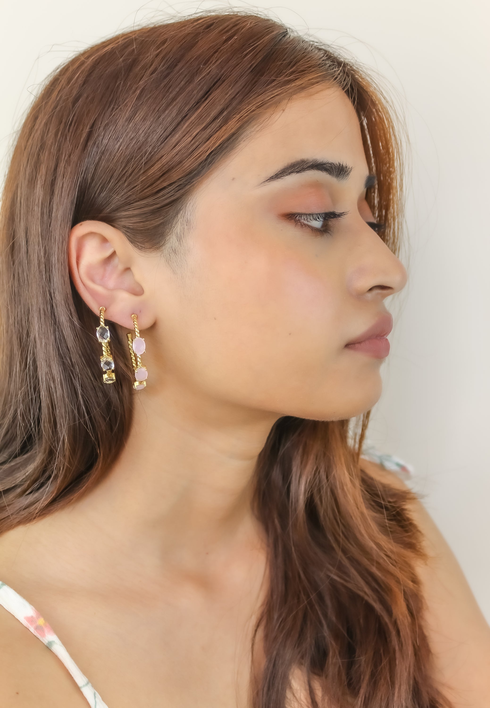 Doha Earrings: 18K Gold-Plated with Natural Semi-Precious Stones for Pierced Ears, Hypoallergenic and Sustainable Bijou Her