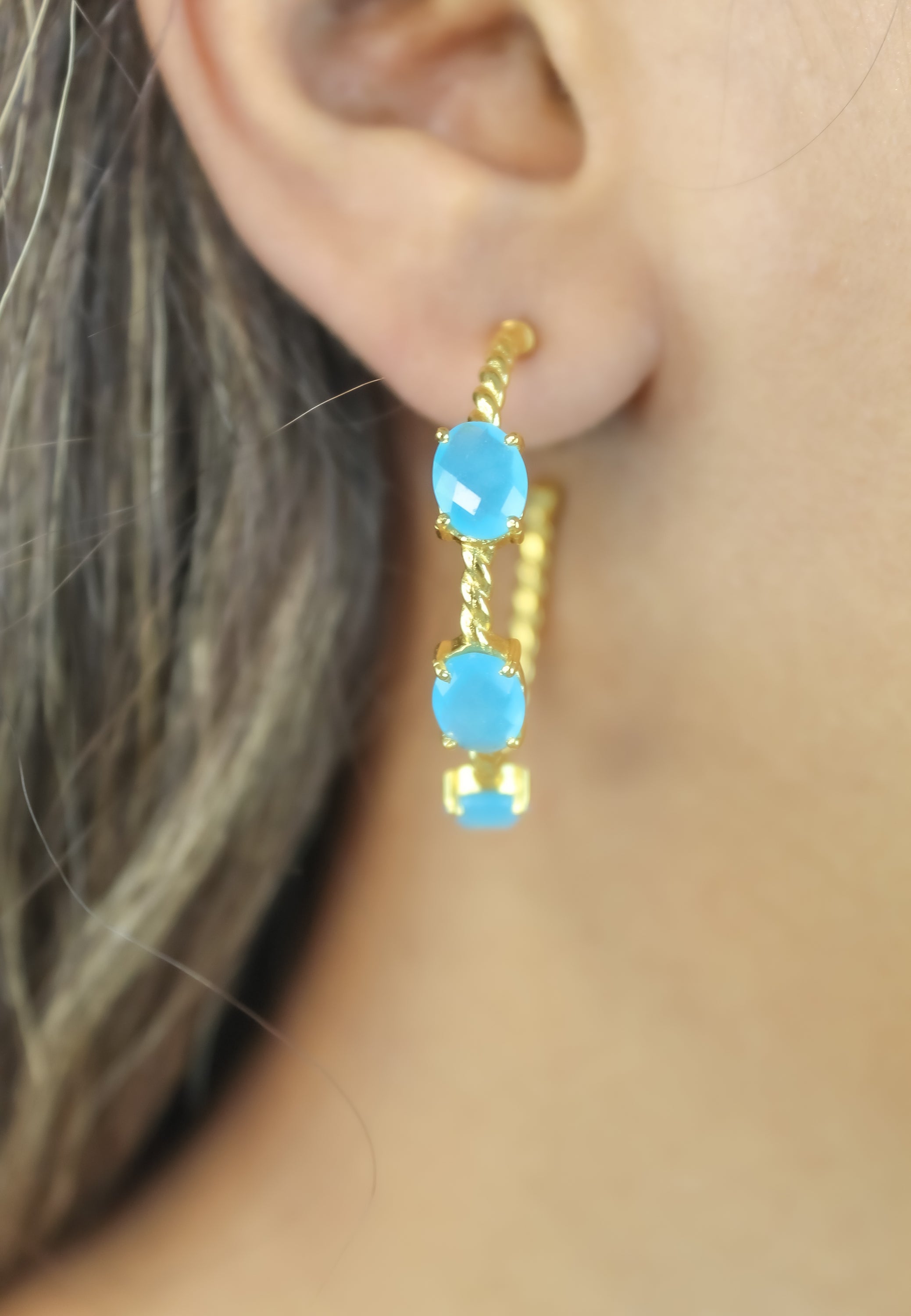 Doha Earrings: 18K Gold-Plated with Natural Semi-Precious Stones for Pierced Ears, Hypoallergenic and Sustainable Bijou Her