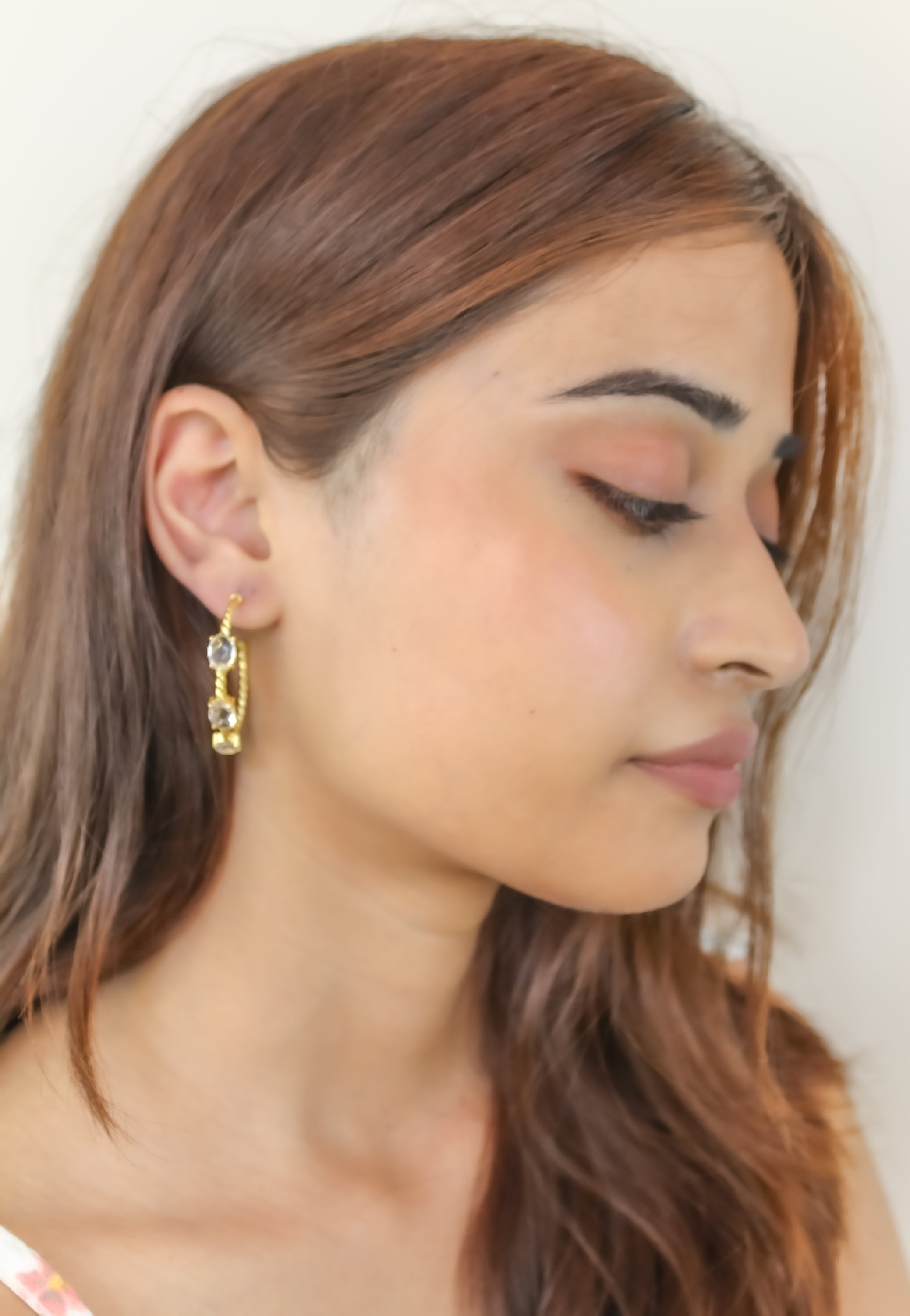 Doha Earrings: 18K Gold-Plated with Natural Semi-Precious Stones for Pierced Ears, Hypoallergenic and Sustainable Bijou Her