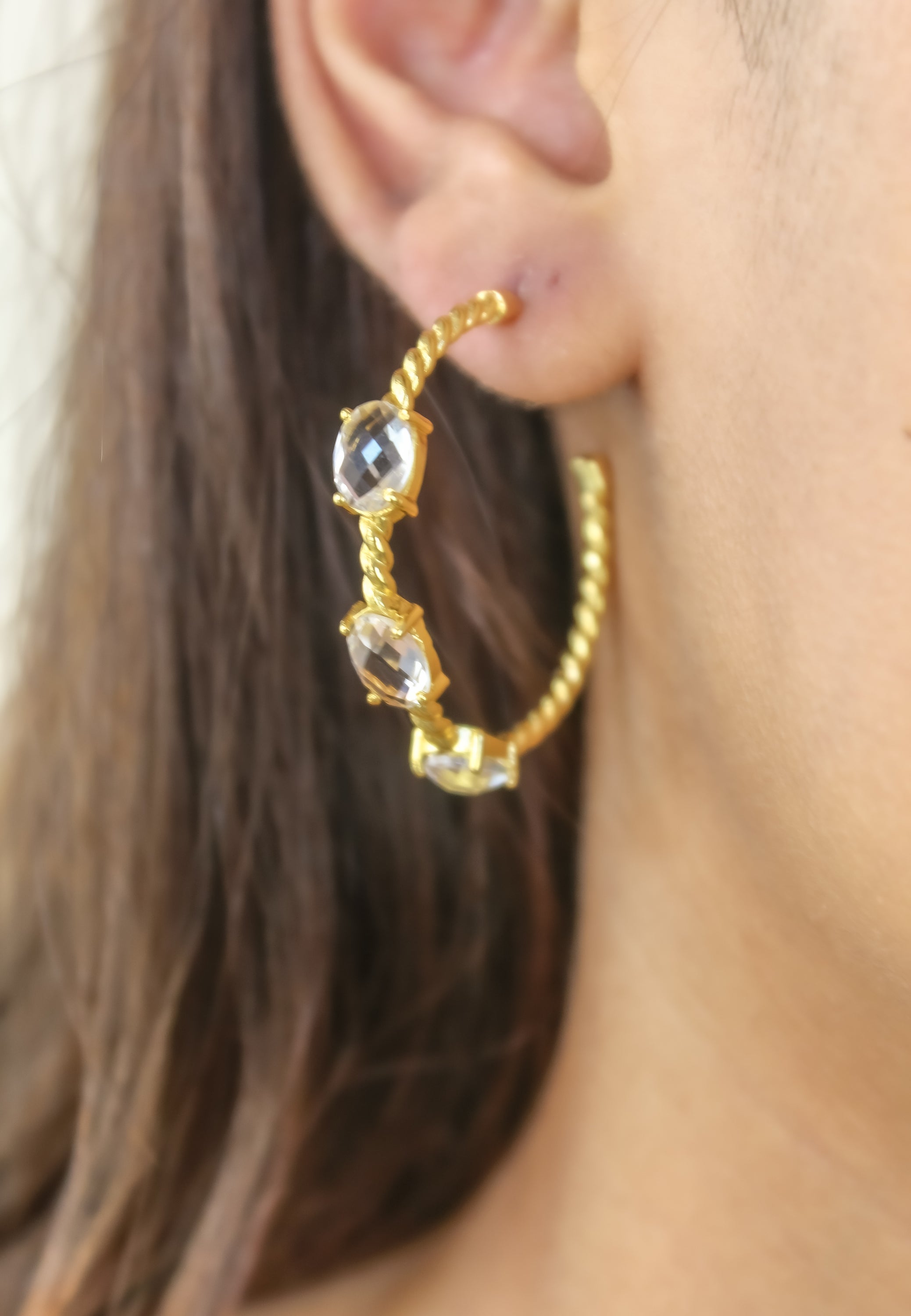 Doha Earrings: 18K Gold-Plated with Natural Semi-Precious Stones for Pierced Ears, Hypoallergenic and Sustainable Bijou Her