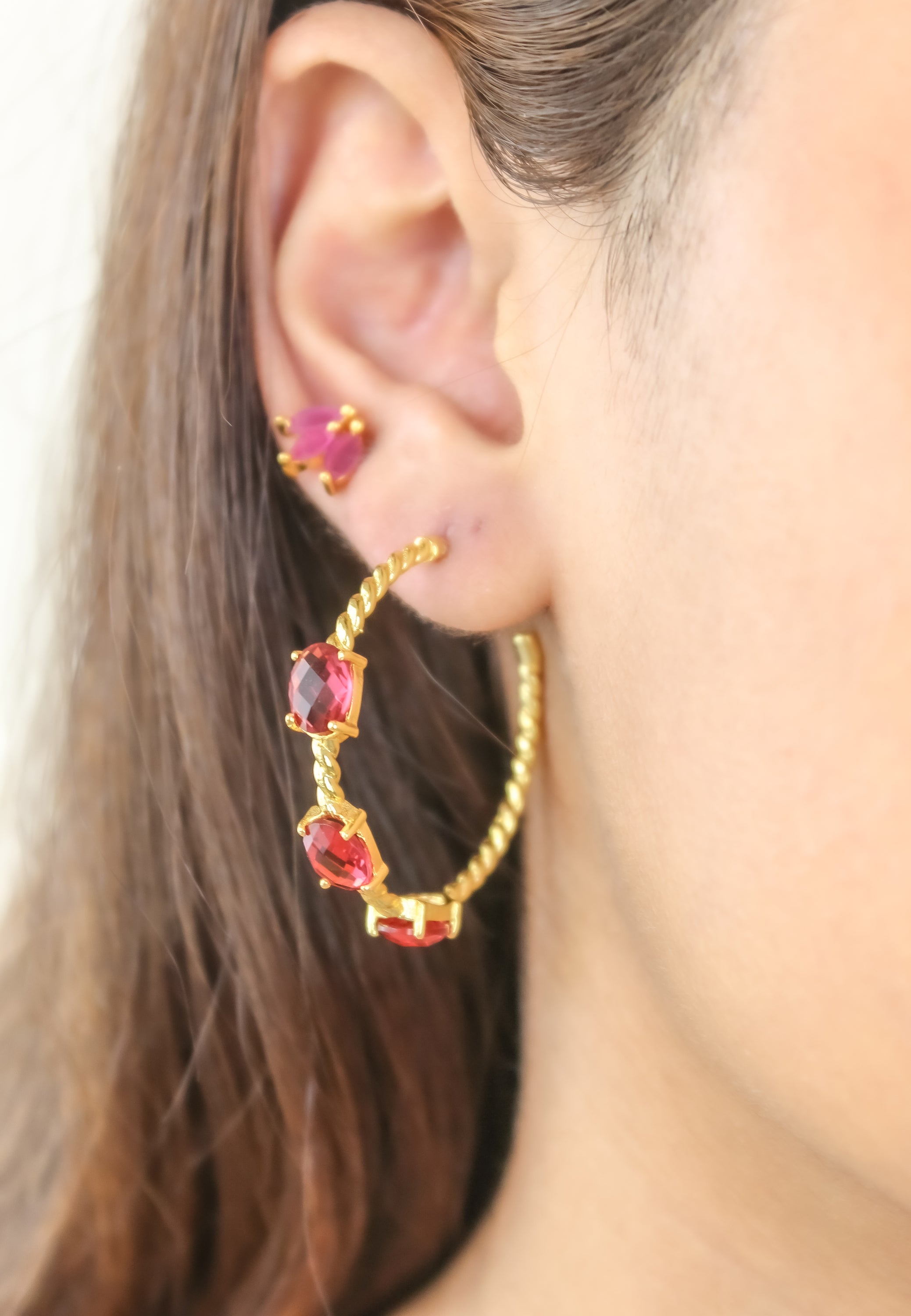 Doha Earrings: 18K Gold-Plated with Natural Semi-Precious Stones for Pierced Ears, Hypoallergenic and Sustainable Bijou Her