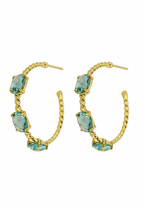 Doha Earrings: 18K Gold-Plated with Natural Semi-Precious Stones for Pierced Ears, Hypoallergenic and Sustainable Bijou Her