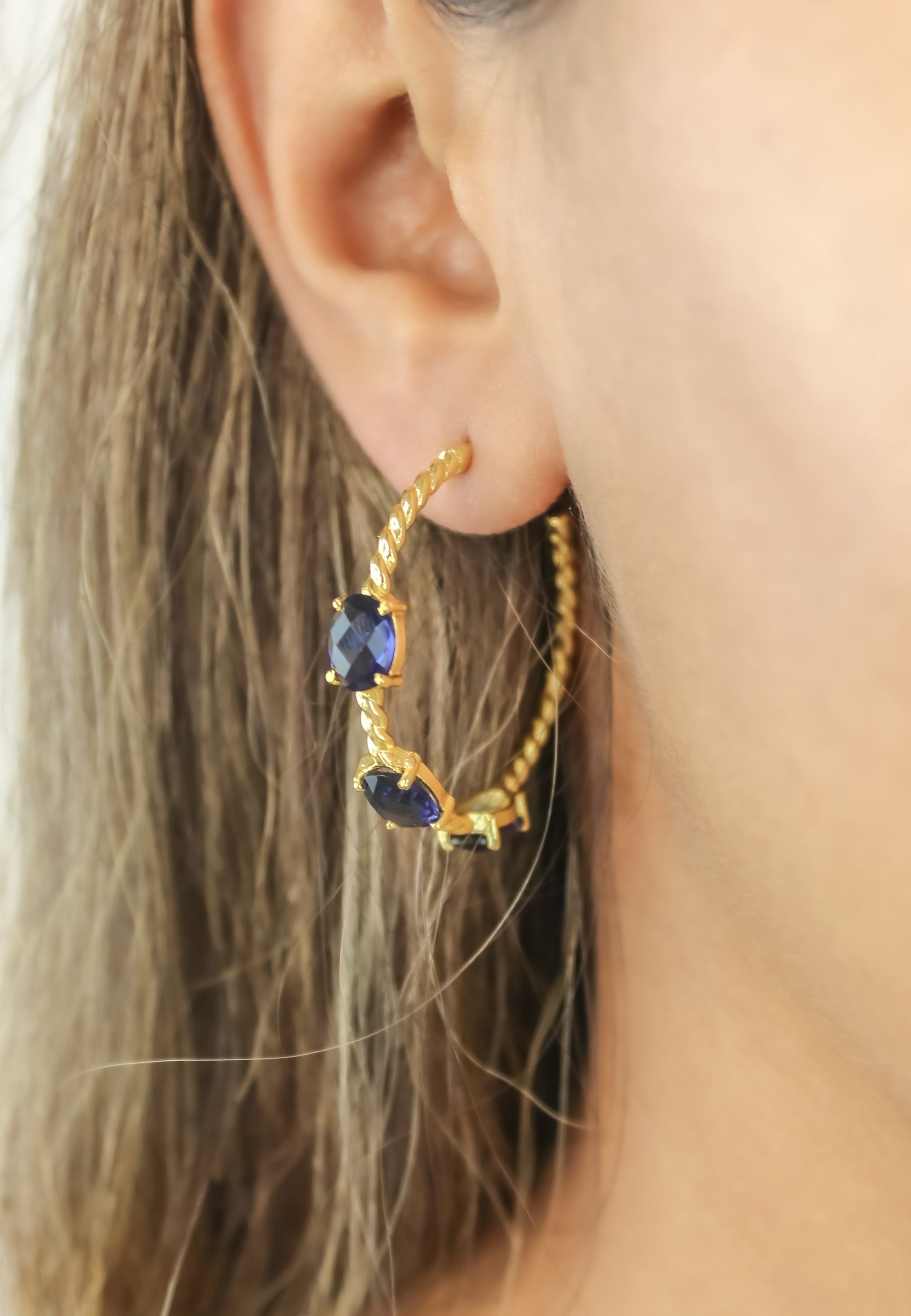 Doha Earrings: 18K Gold-Plated with Natural Semi-Precious Stones for Pierced Ears, Hypoallergenic and Sustainable Bijou Her