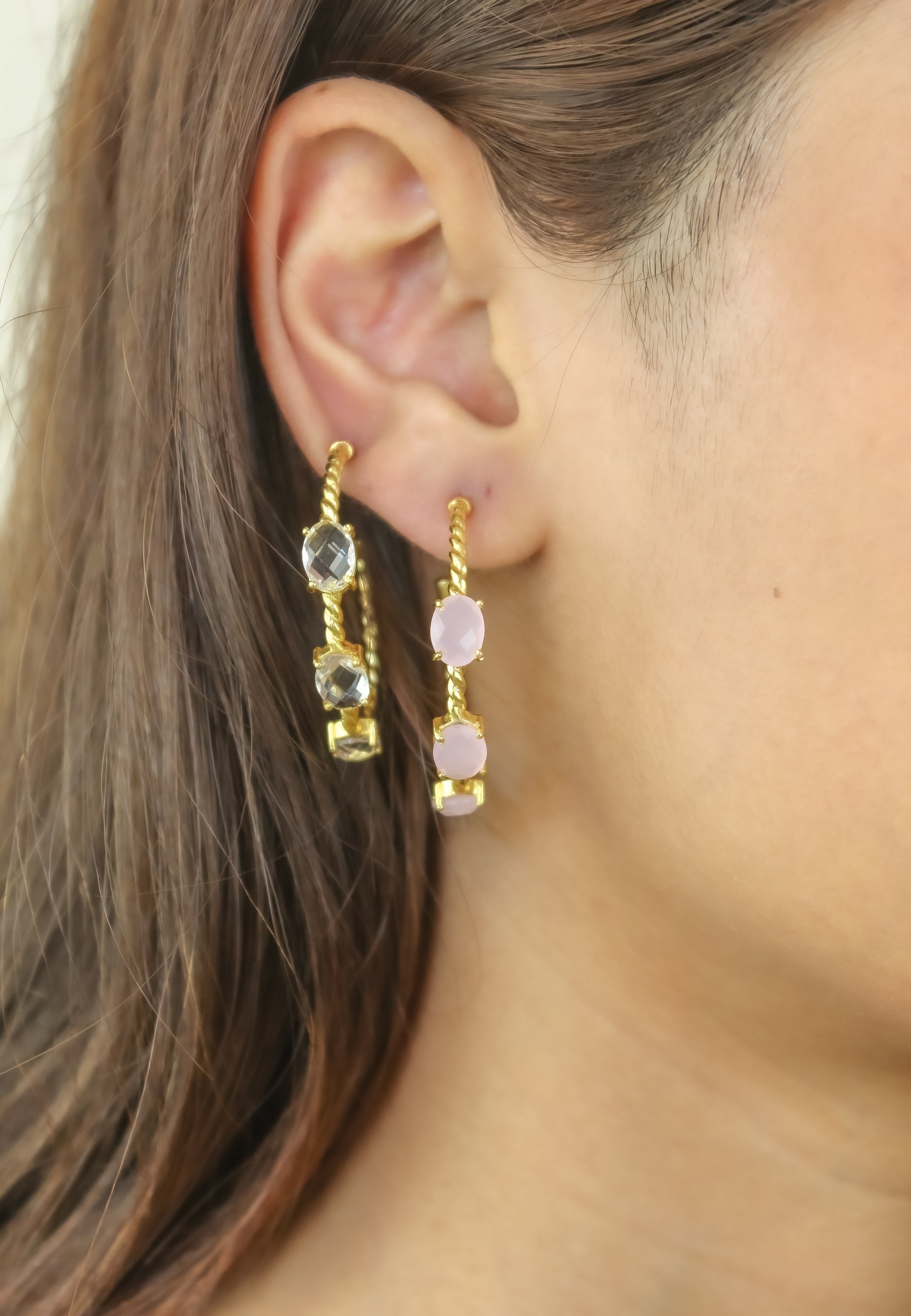 Doha Earrings: 18K Gold-Plated with Natural Semi-Precious Stones for Pierced Ears, Hypoallergenic and Sustainable Bijou Her