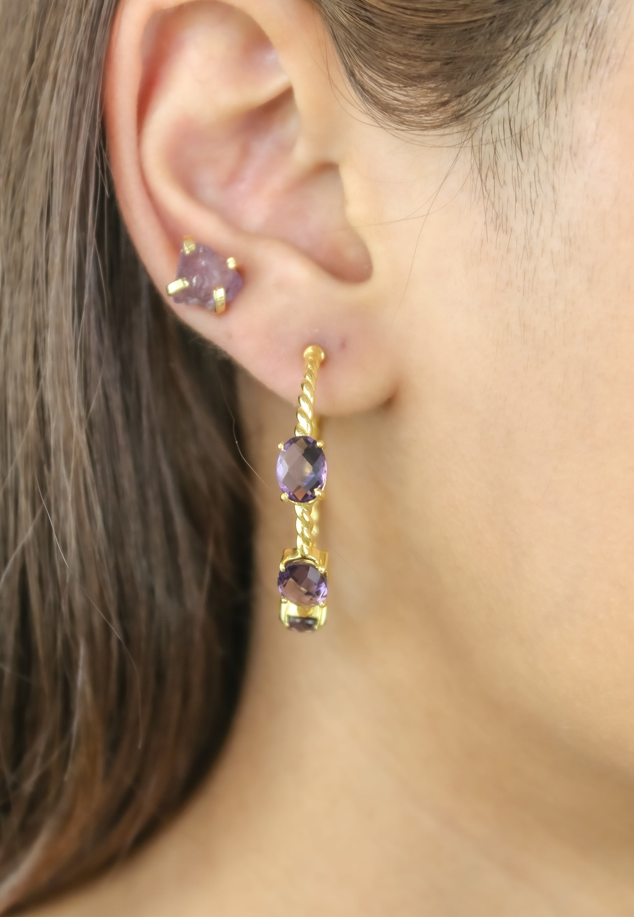 Doha Earrings: 18K Gold-Plated with Natural Semi-Precious Stones for Pierced Ears, Hypoallergenic and Sustainable Bijou Her