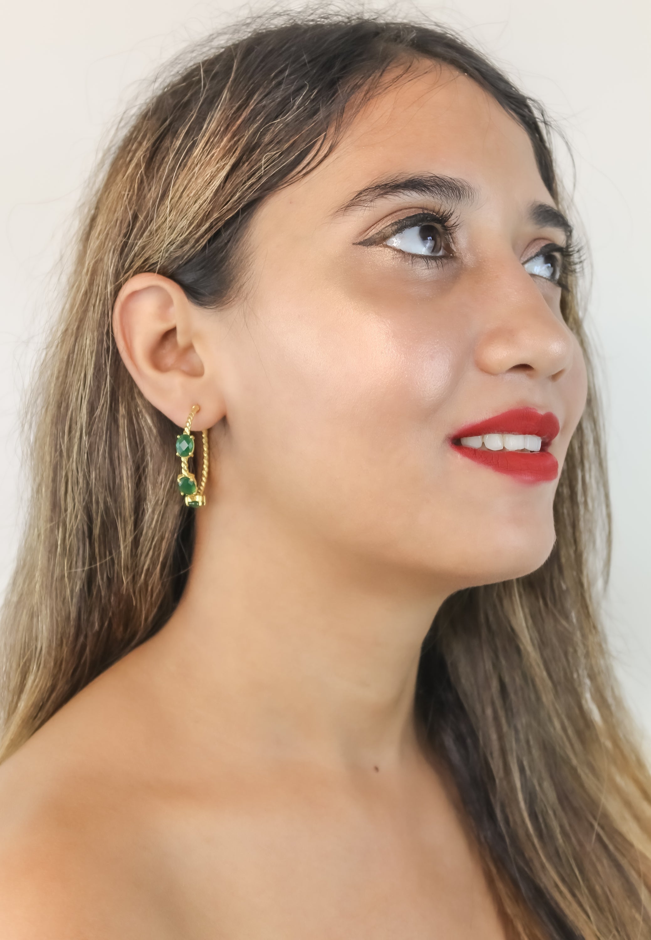 Doha Earrings: 18K Gold-Plated with Natural Semi-Precious Stones for Pierced Ears, Hypoallergenic and Sustainable Bijou Her