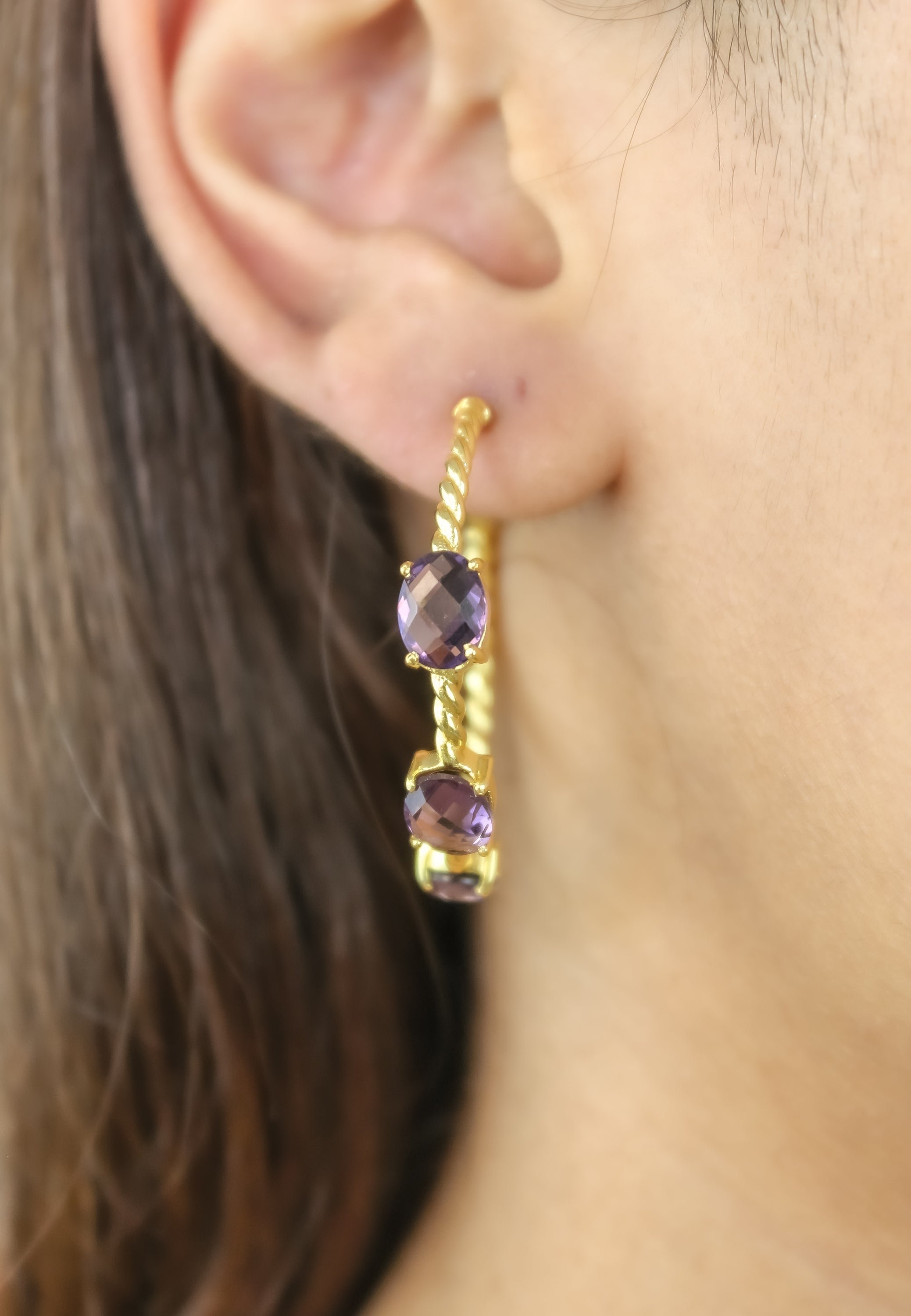 Doha Earrings: 18K Gold-Plated with Natural Semi-Precious Stones for Pierced Ears, Hypoallergenic and Sustainable Bijou Her