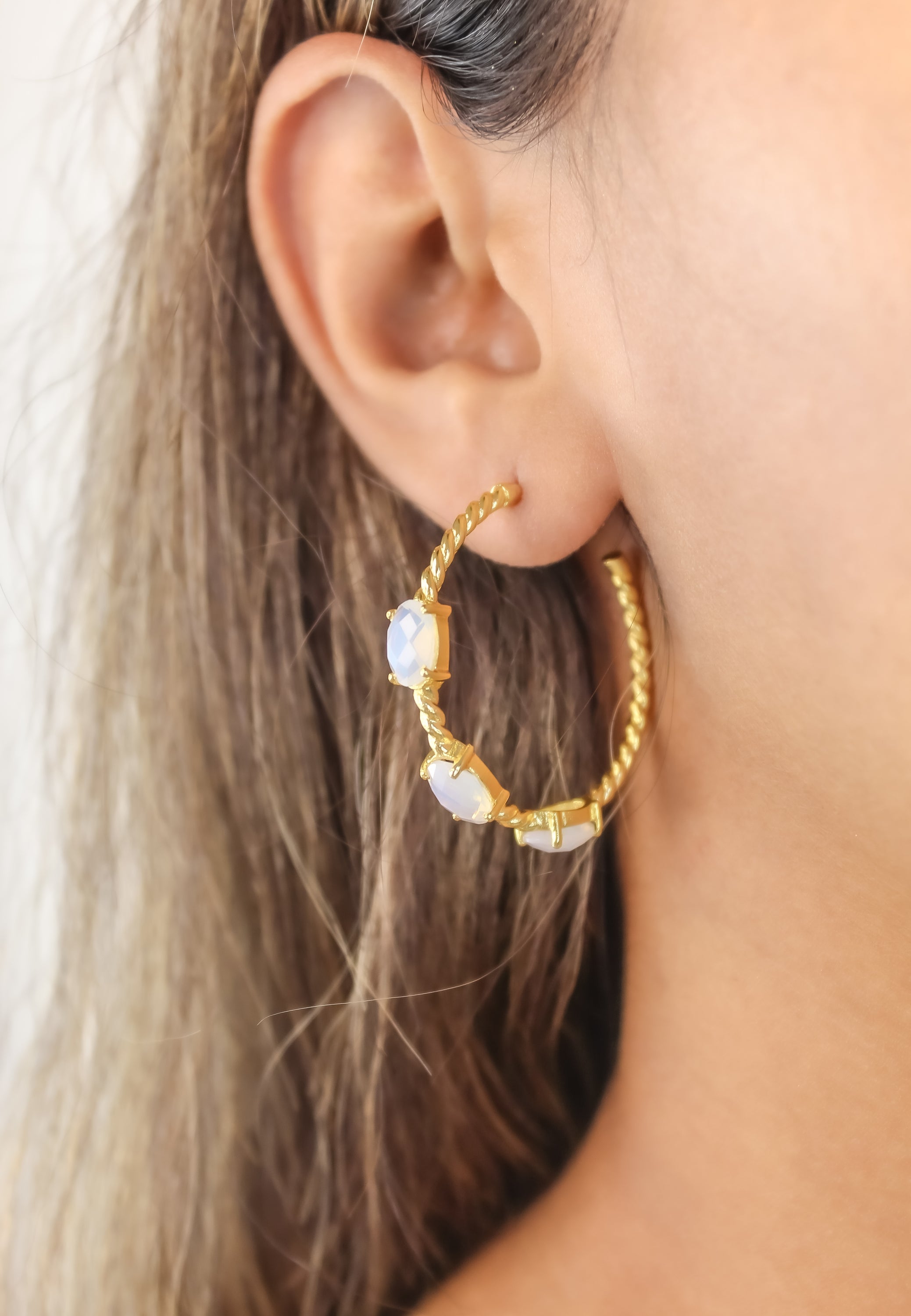 Doha Earrings: 18K Gold-Plated with Natural Semi-Precious Stones for Pierced Ears, Hypoallergenic and Sustainable Bijou Her