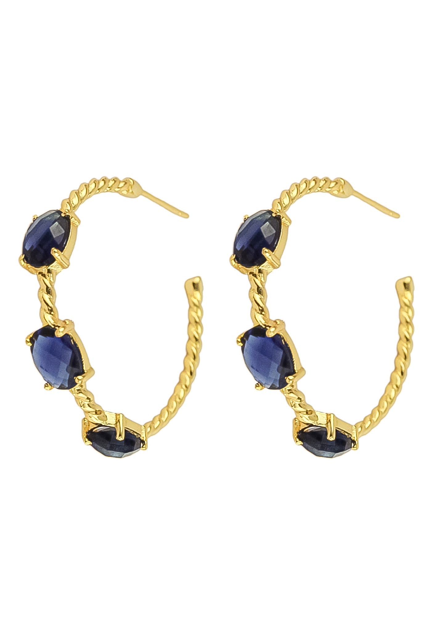 Doha Earrings: 18K Gold-Plated with Natural Semi-Precious Stones for Pierced Ears, Hypoallergenic and Sustainable Bijou Her