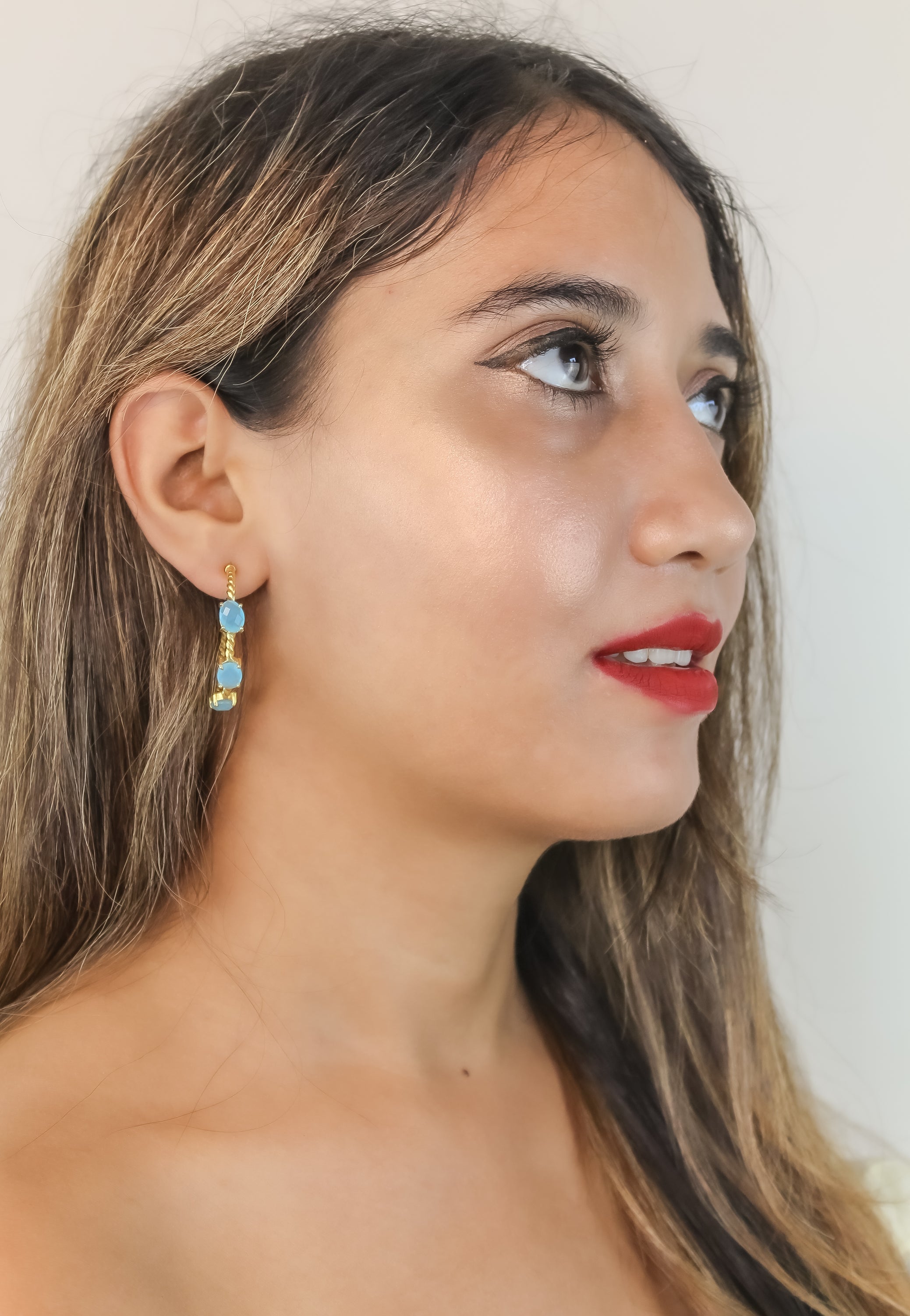 Doha Earrings: 18K Gold-Plated with Natural Semi-Precious Stones for Pierced Ears, Hypoallergenic and Sustainable Bijou Her