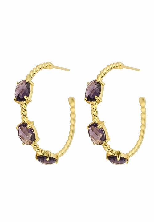 Doha Earrings: 18K Gold-Plated with Natural Semi-Precious Stones for Pierced Ears, Hypoallergenic and Sustainable Bijou Her