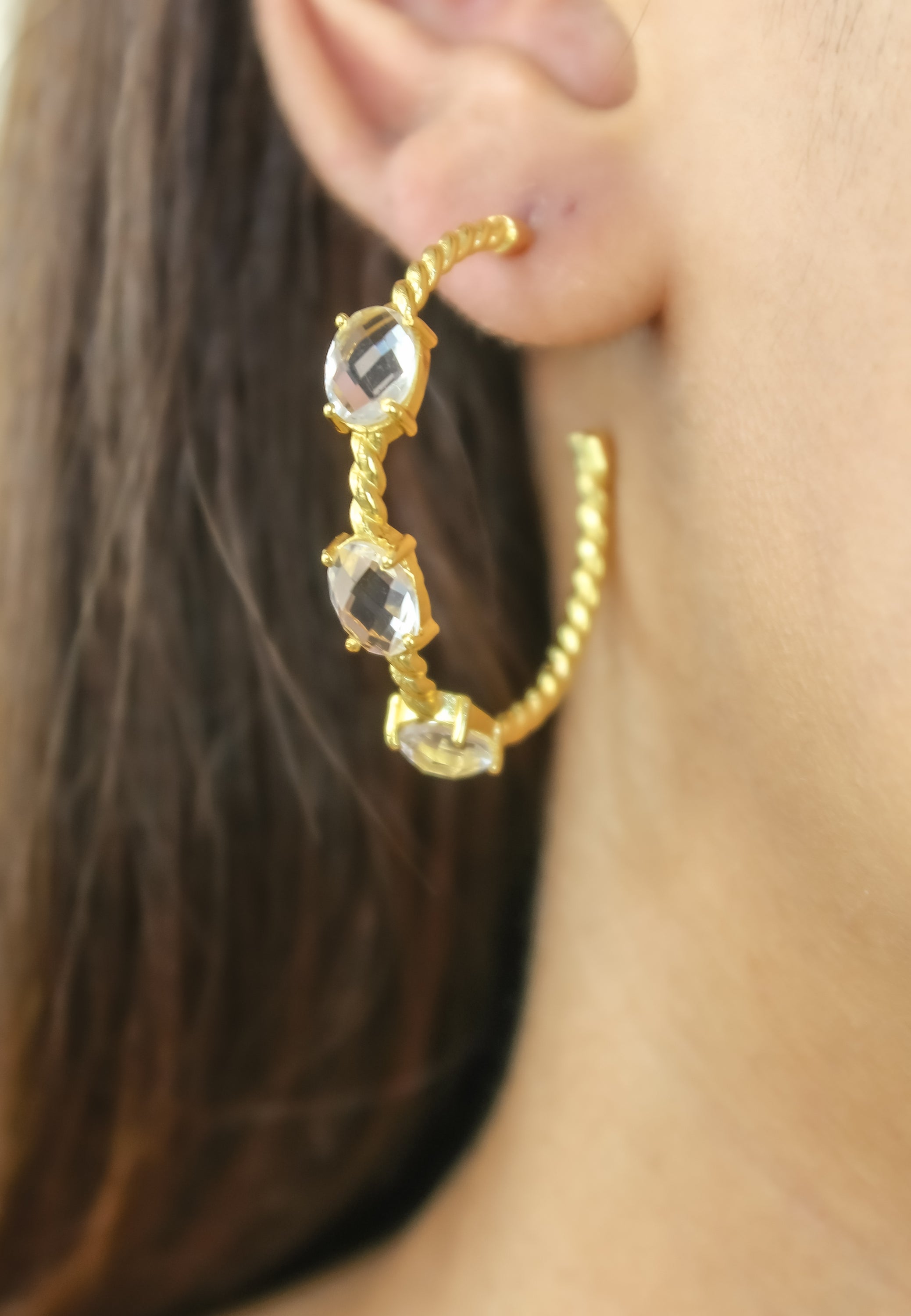 Doha Earrings: 18K Gold-Plated with Natural Semi-Precious Stones for Pierced Ears, Hypoallergenic and Sustainable Bijou Her