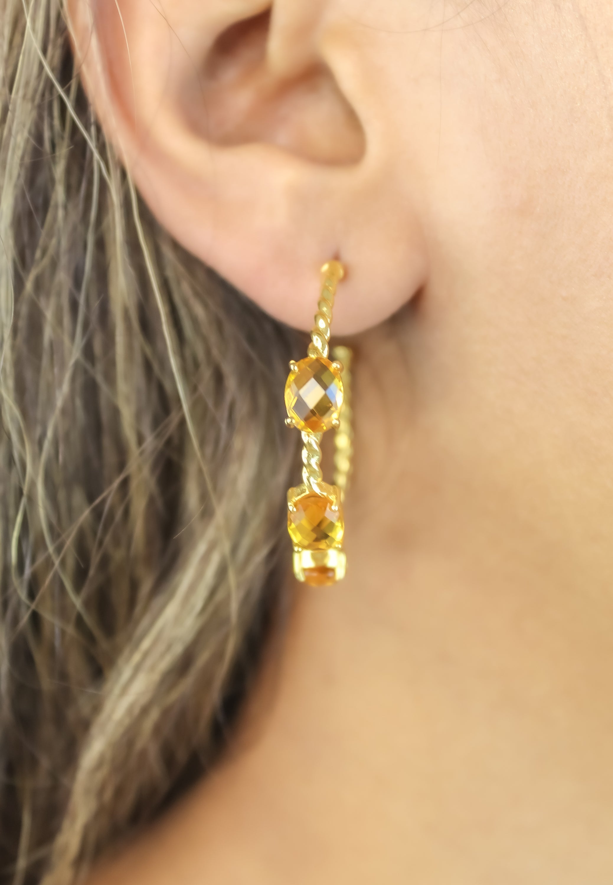 Doha Earrings: 18K Gold-Plated with Natural Semi-Precious Stones for Pierced Ears, Hypoallergenic and Sustainable Bijou Her