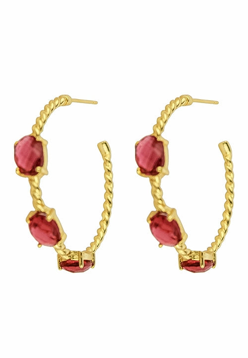 Doha Earrings: 18K Gold-Plated with Natural Semi-Precious Stones for Pierced Ears, Hypoallergenic and Sustainable Bijou Her