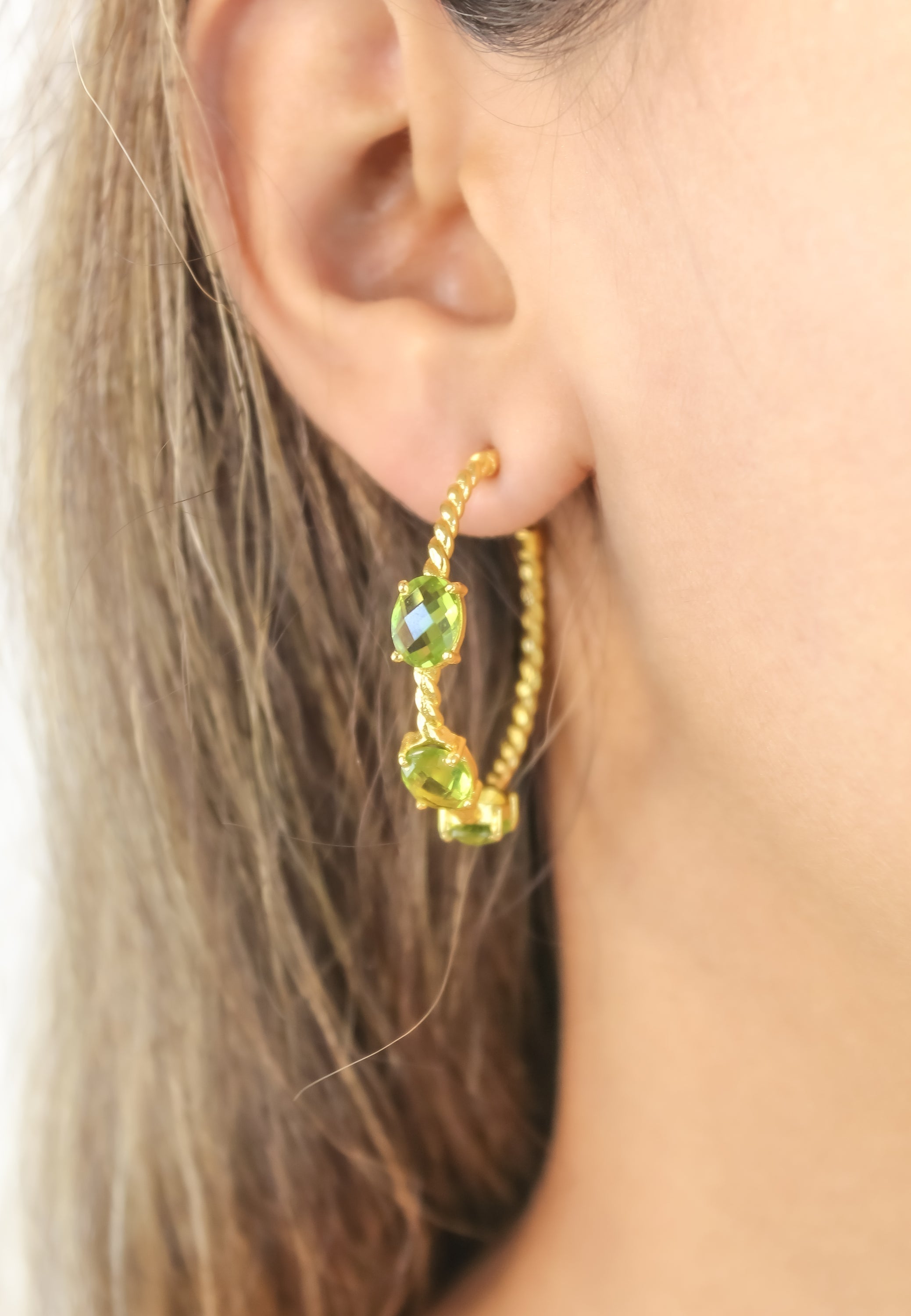 Doha Earrings: 18K Gold-Plated with Natural Semi-Precious Stones for Pierced Ears, Hypoallergenic and Sustainable Bijou Her