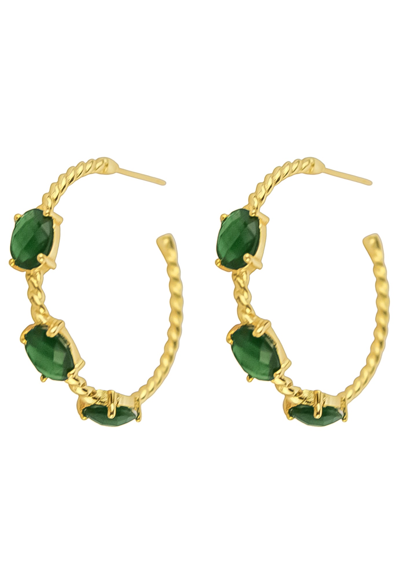 Doha Earrings: 18K Gold-Plated with Natural Semi-Precious Stones for Pierced Ears, Hypoallergenic and Sustainable Bijou Her