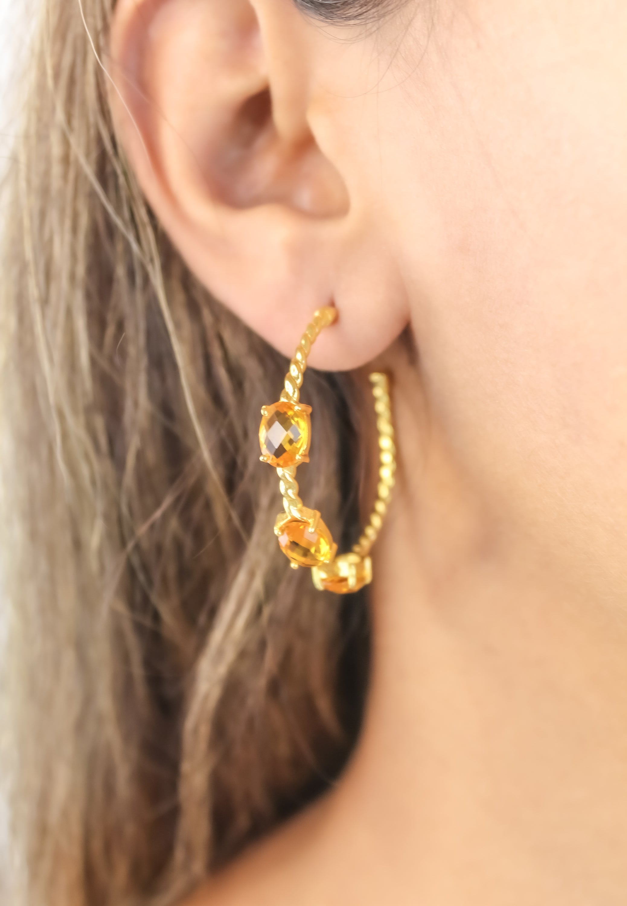 Doha Earrings: 18K Gold-Plated with Natural Semi-Precious Stones for Pierced Ears, Hypoallergenic and Sustainable Bijou Her