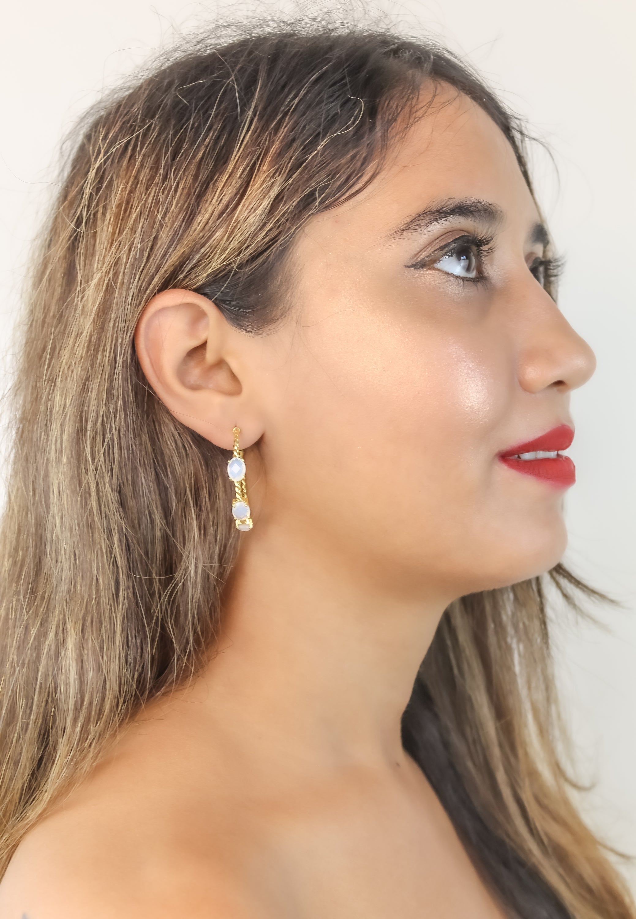 Doha Earrings: 18K Gold-Plated with Natural Semi-Precious Stones for Pierced Ears, Hypoallergenic and Sustainable Bijou Her