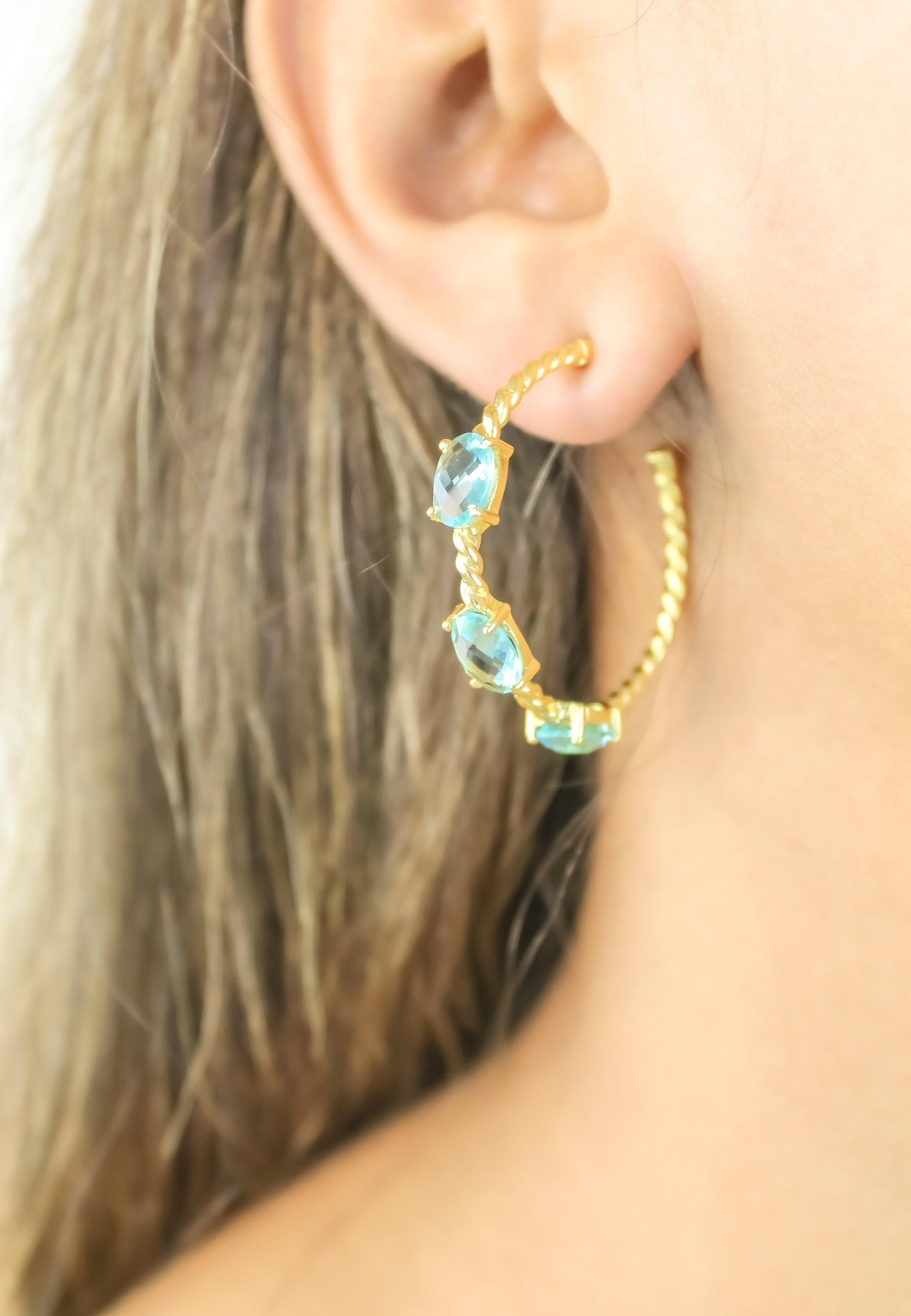 Doha Earrings: 18K Gold-Plated with Natural Semi-Precious Stones for Pierced Ears, Hypoallergenic and Sustainable Bijou Her