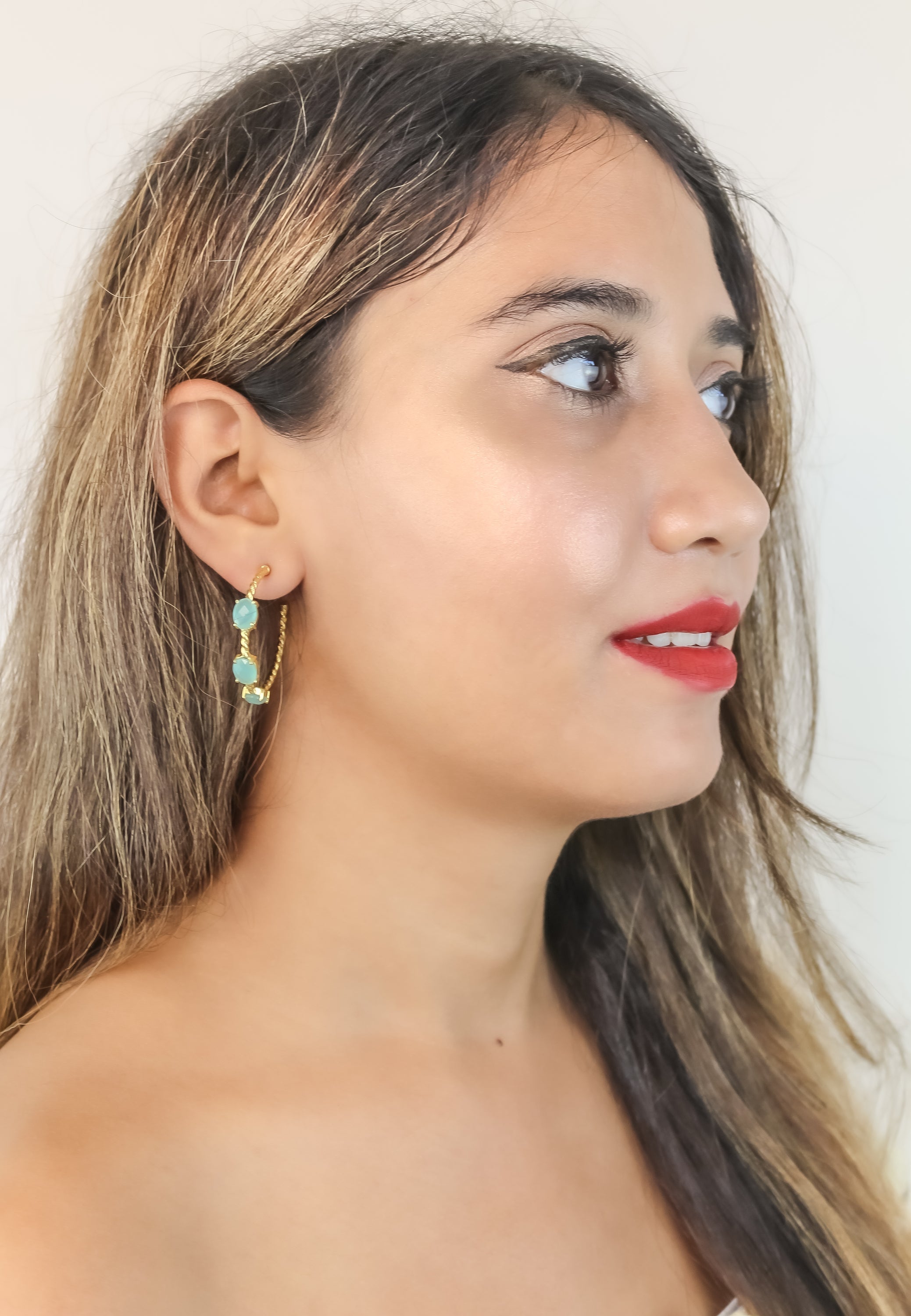 Doha Earrings: 18K Gold-Plated with Natural Semi-Precious Stones for Pierced Ears, Hypoallergenic and Sustainable Bijou Her