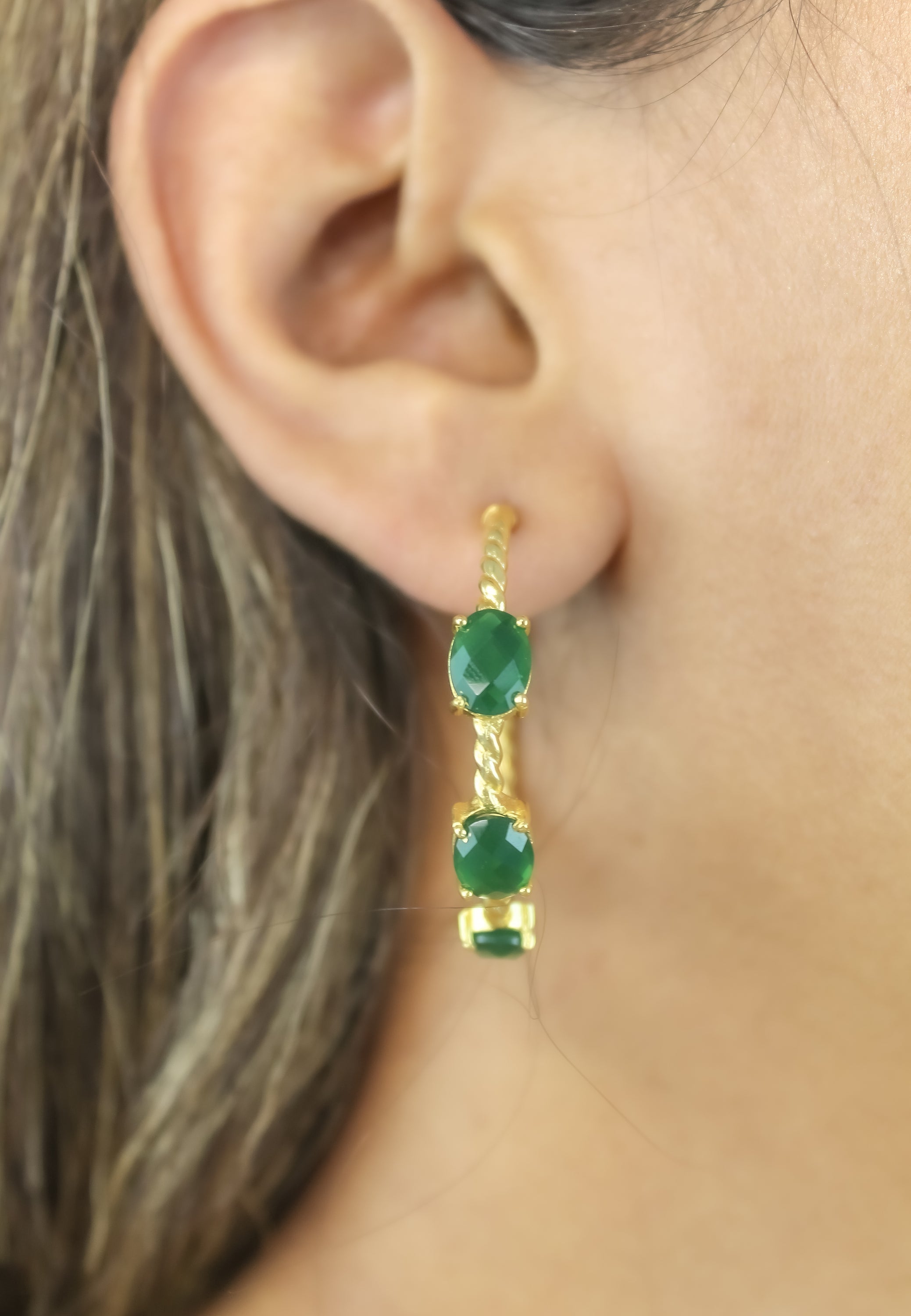 Doha Earrings: 18K Gold-Plated with Natural Semi-Precious Stones for Pierced Ears, Hypoallergenic and Sustainable Bijou Her