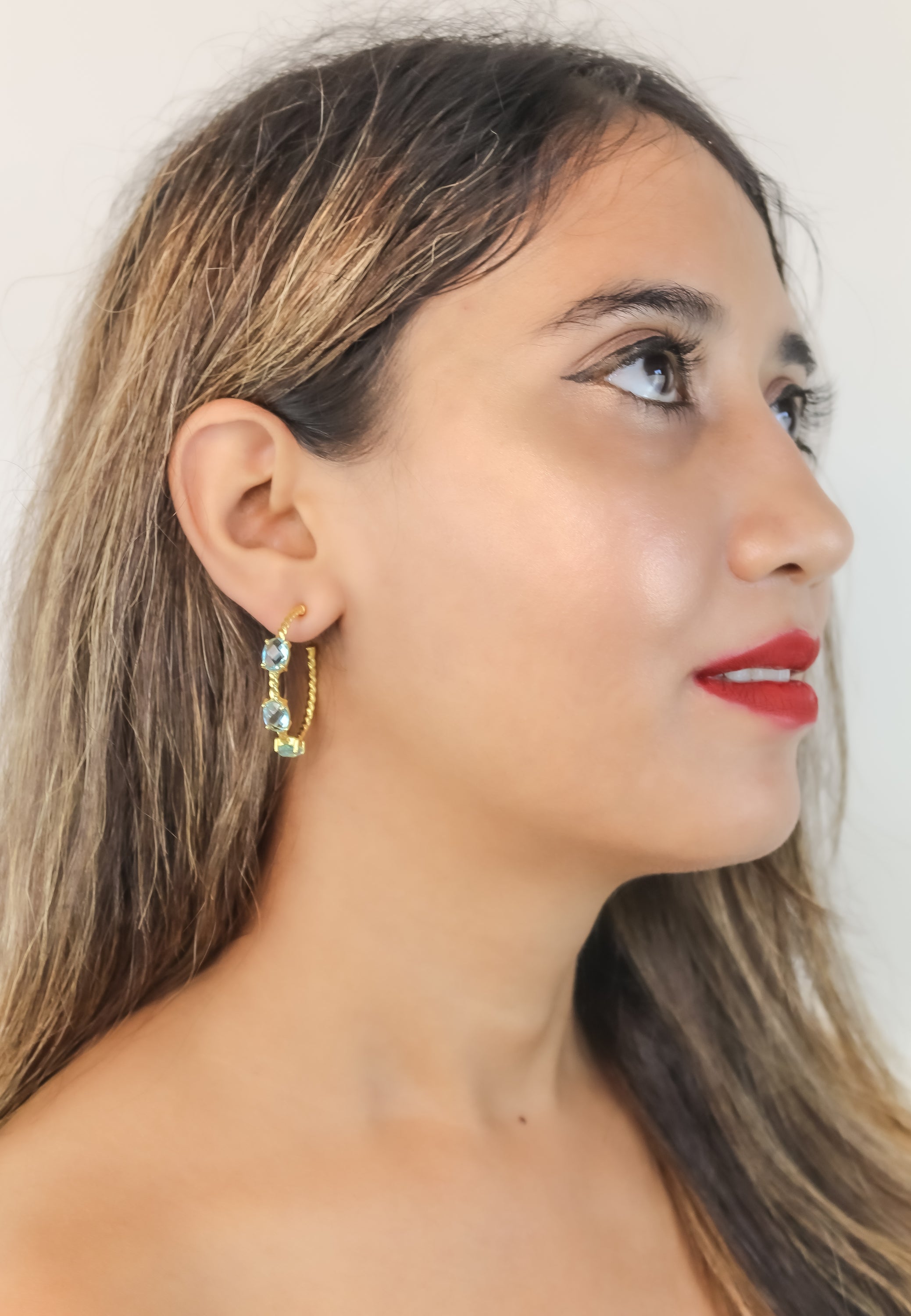 Doha Earrings: 18K Gold-Plated with Natural Semi-Precious Stones for Pierced Ears, Hypoallergenic and Sustainable Bijou Her